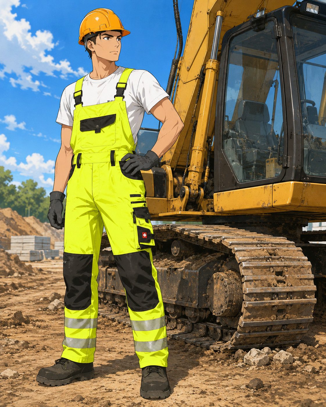 Engelbert Strauss Arbeitslatzhose Strauss Warnschutz-Latzhose e.s.motion Herren warngelb/anthrazit mit elastischem Bund, dehnbarer Rückenpartie