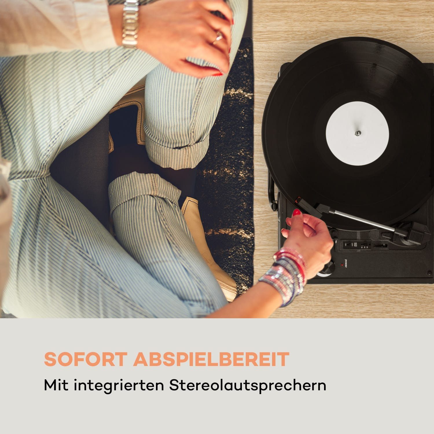 Plattenspieler) Peggy Lautsprecher Plattenspieler Sue (Riemenantrieb, Schwarz Retro Schallplattenspieler mit Vinyl Auna