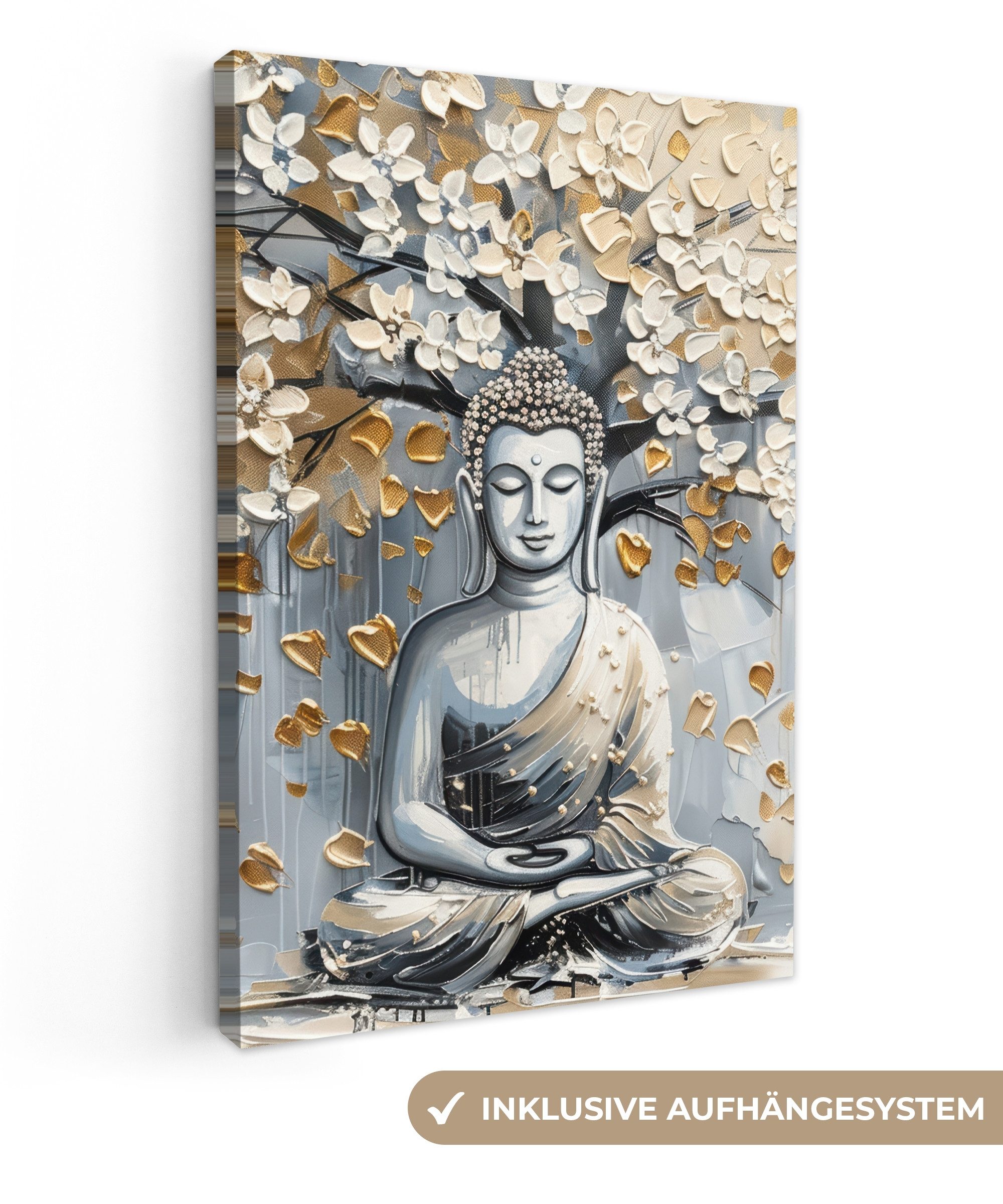 OneMillionCanvasses® Leinwandbild Buddha - Blumen - günstig online kaufen
