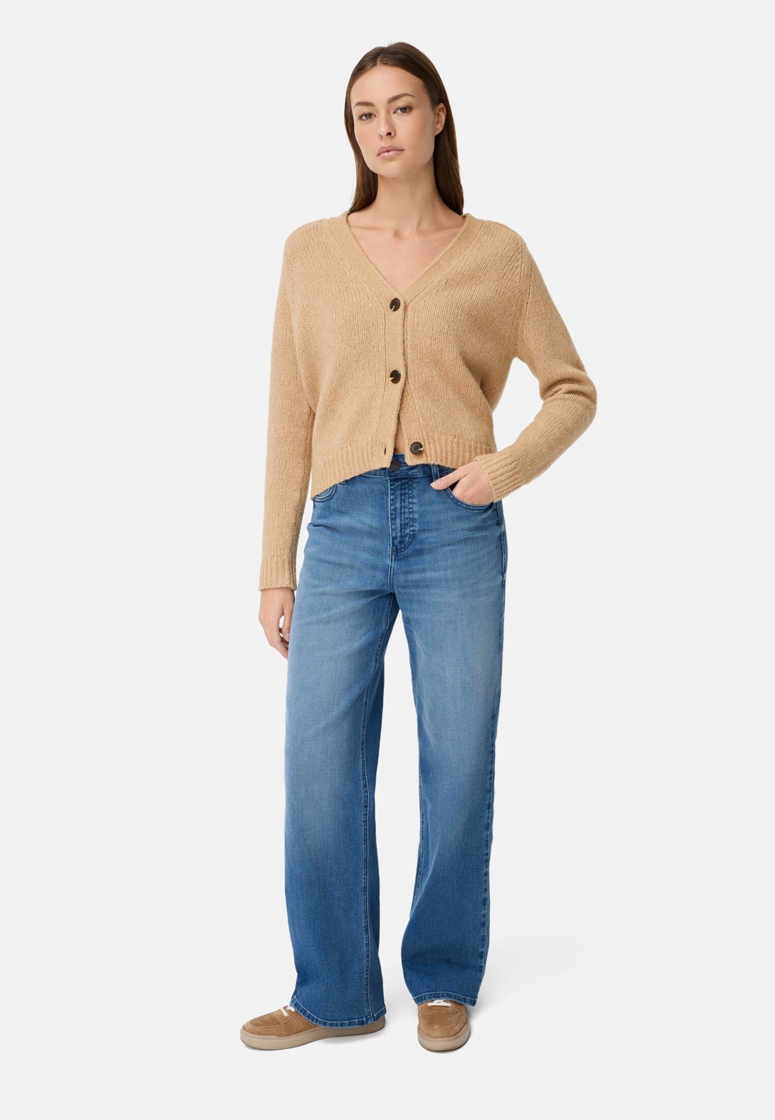 camel active Cardigan mit Raglanärmeln und Knopfverschluss Langarm Markenlabel