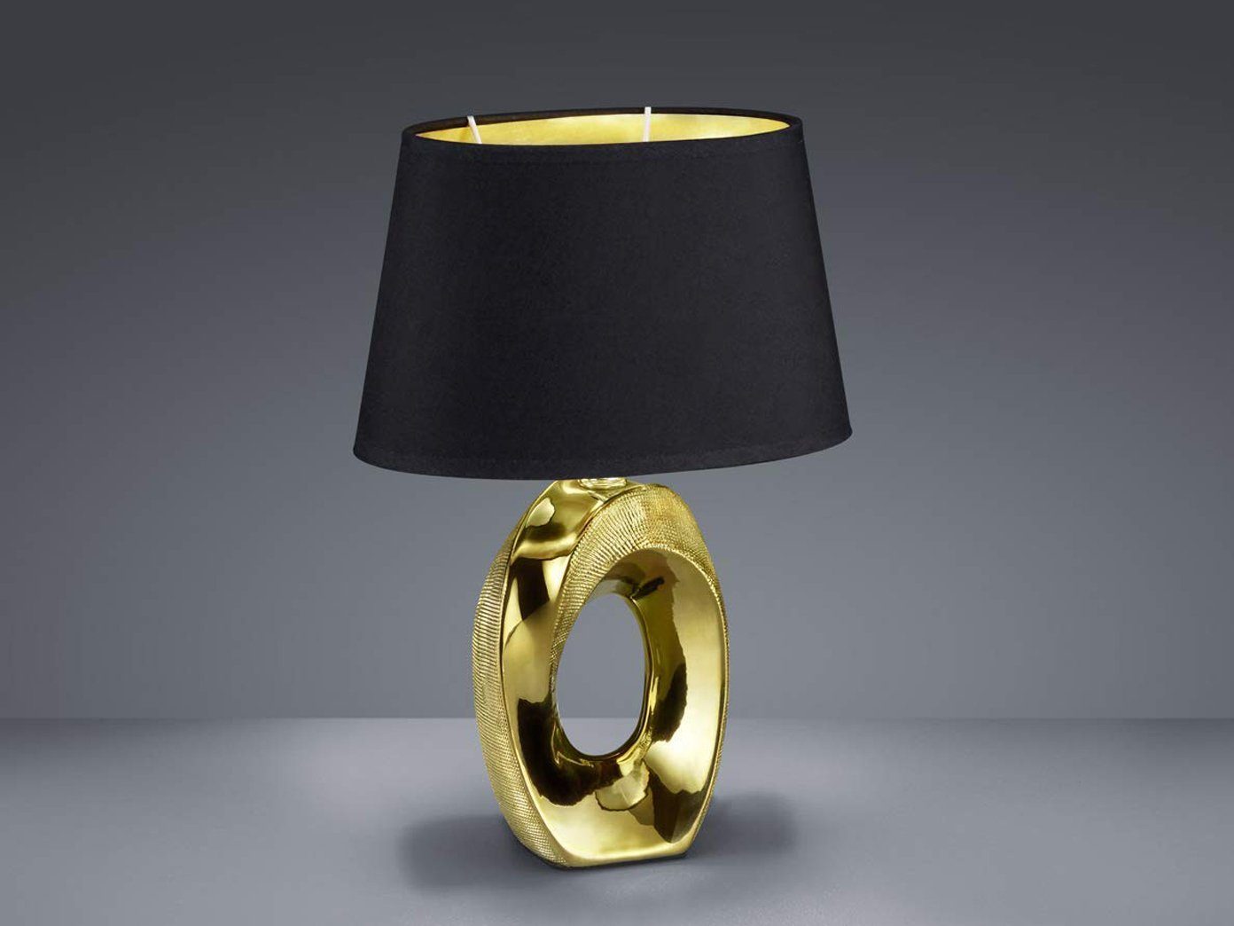 meineWunschleuchte LED Tischleuchte, LED wechselbar, Warmweiß, ausgefallen-e Design-er Lampe mit Stoff Lampenschirm Schwarz Gold 33cm Schwarz-Gold | Tischlampen