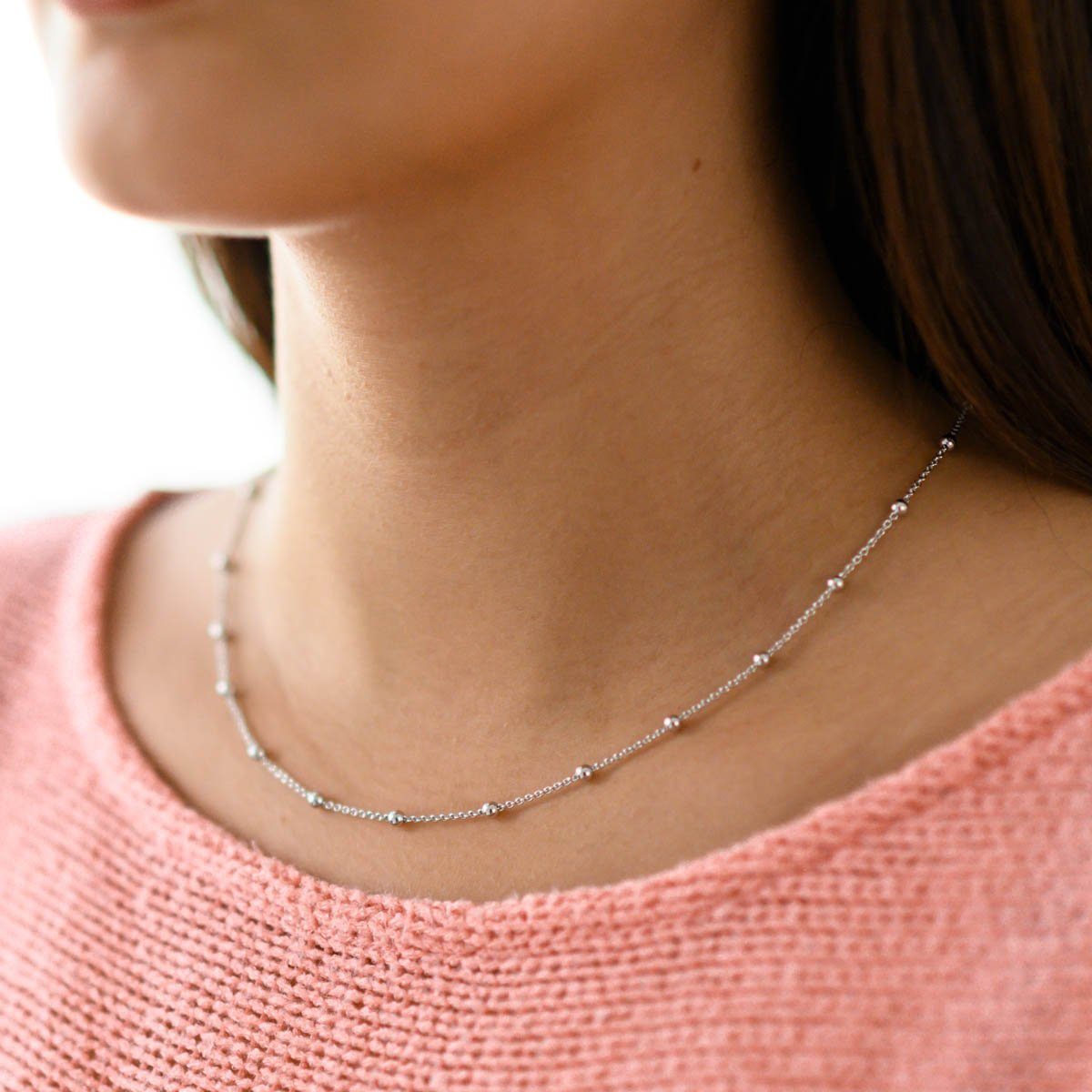 Materia Collierkettchen Damen Mädchen Silber Kugelkette 40-70cm K103, 925 Sterling Silber, rhodiniert