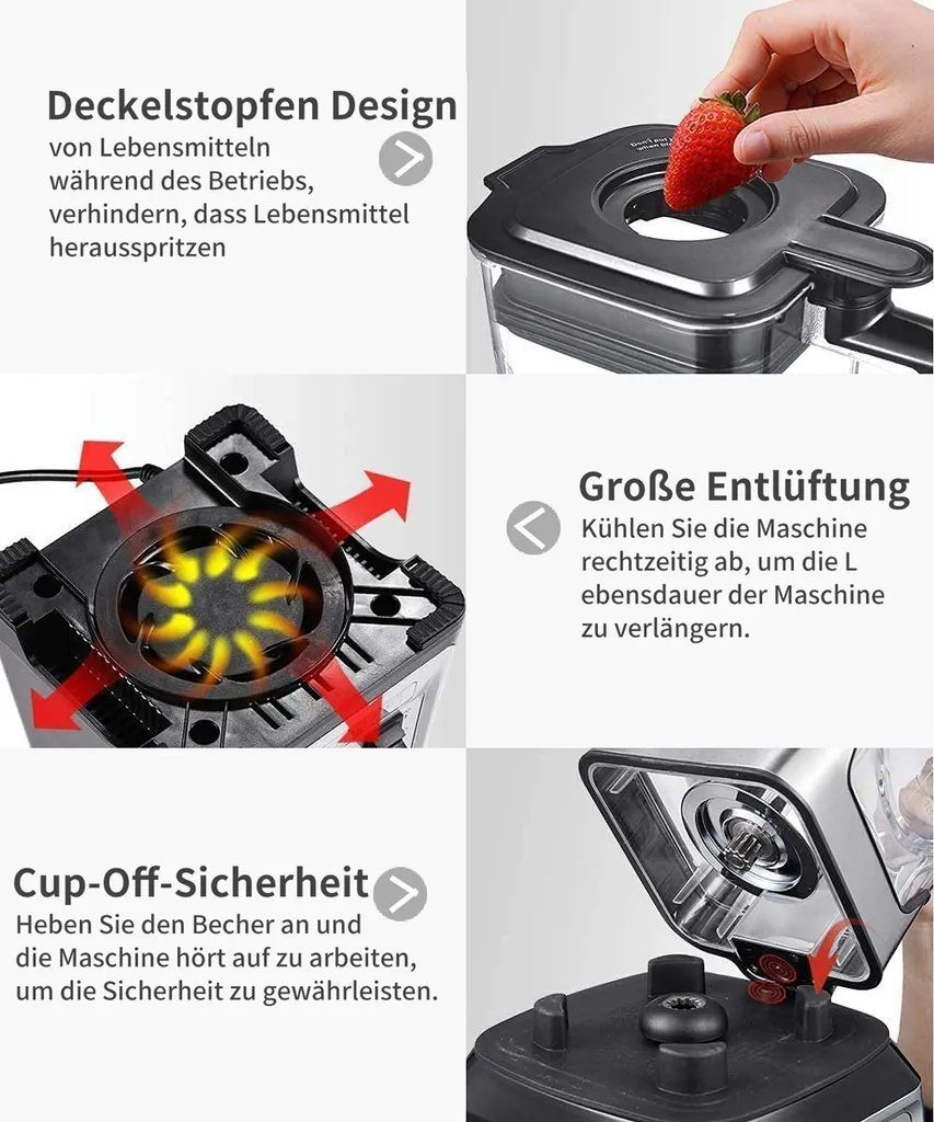 AMZCHEF Standmixer NY-8088, 2000,00 W, 8 Geschwindigkeitsregelung - 25000 U/min - 4 Vorprogramme