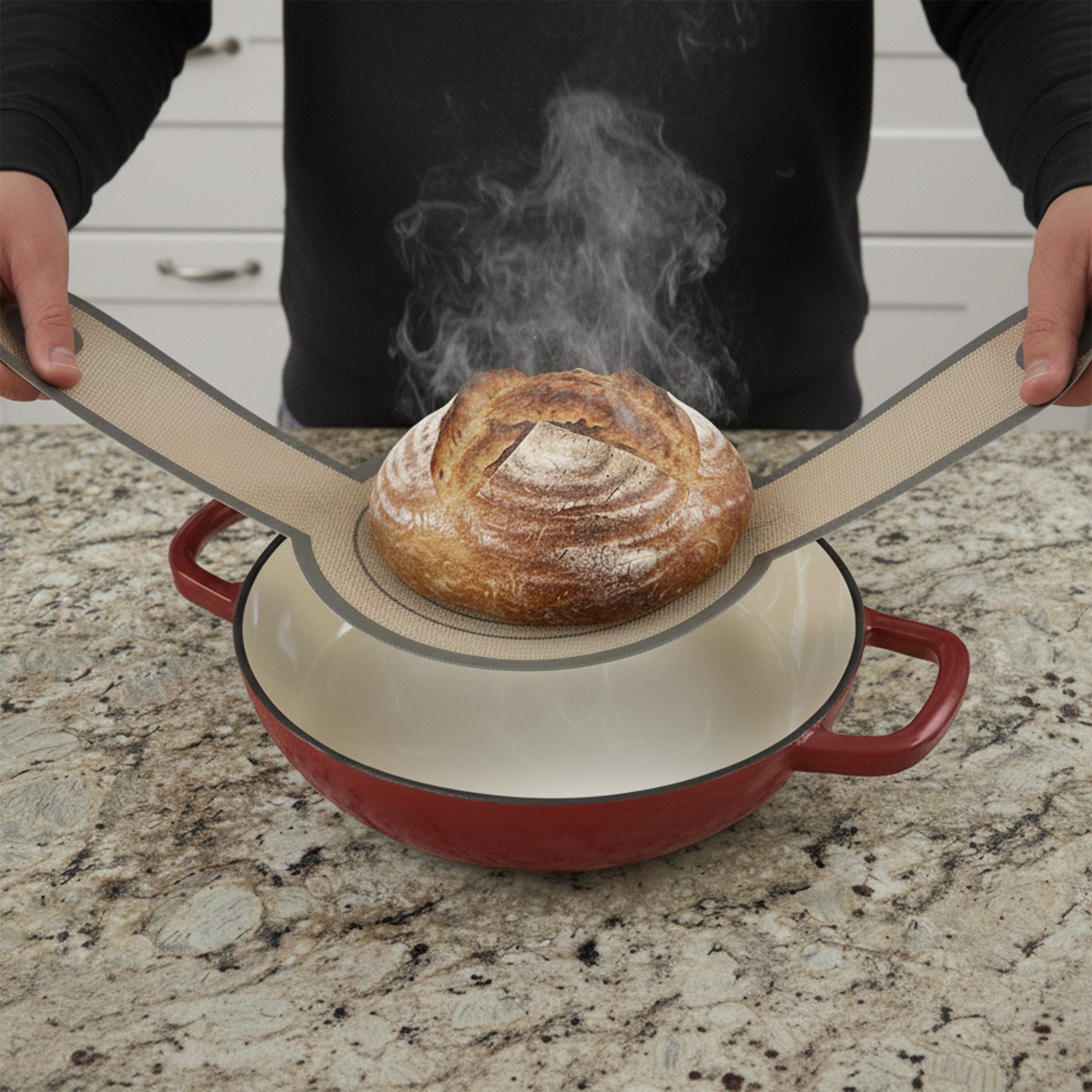 Mahlzeit Kochtopf Gusseisen Brottopf Set emailliert, 6,4 Liter, Dark Cherry, Brotschling, Gusseisen, zum Backen von Broten, aber auch zum Kochen, Braten und Schmoren