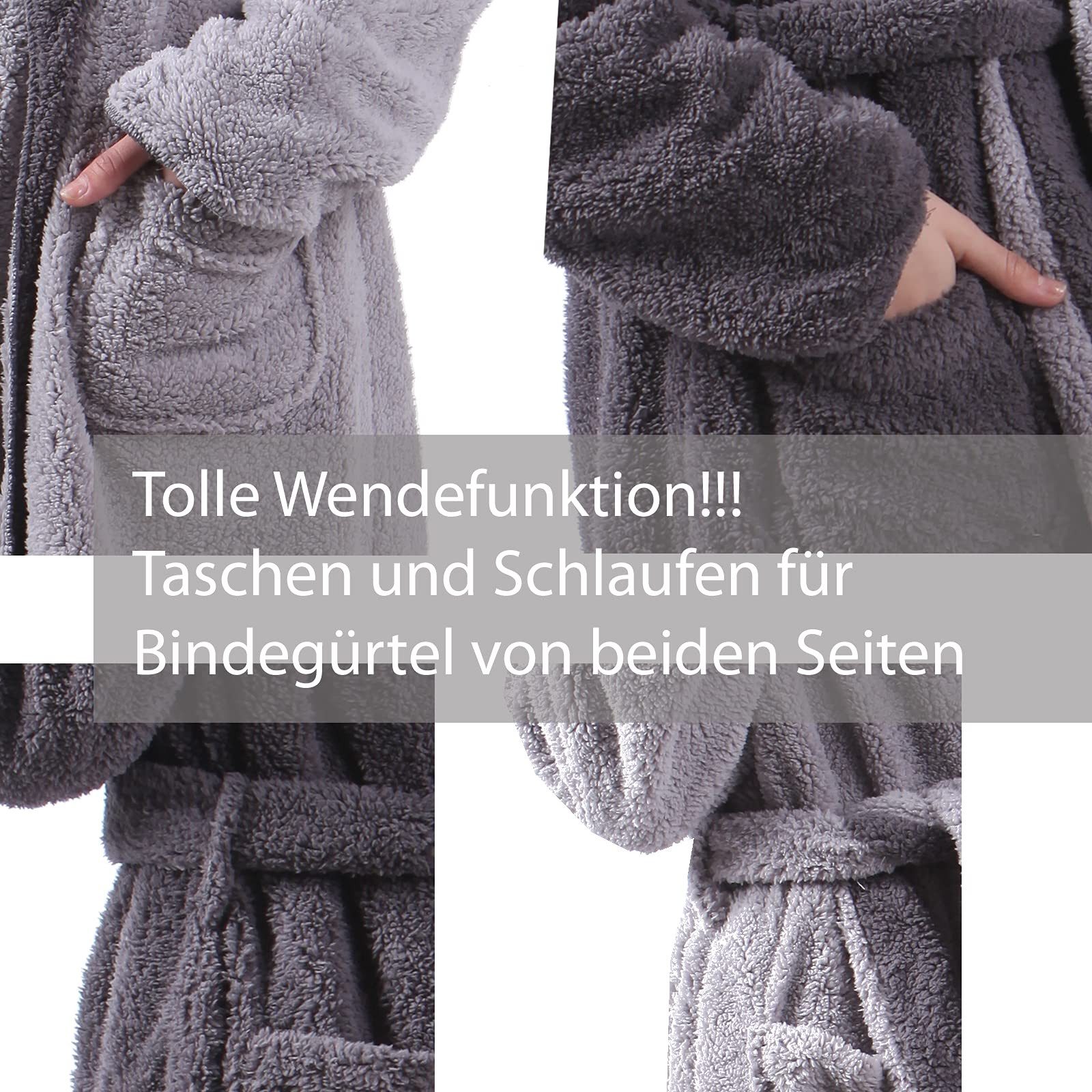 HOMELEVEL Bademantel HOMELEVEL Sherpa Wende Bademantel mit Kapuze Damen Herren