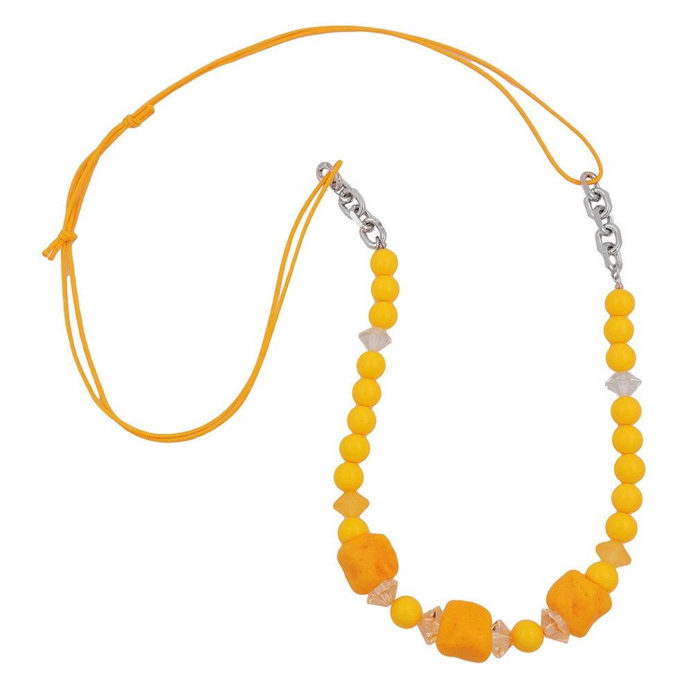 Collier Kette Kunststoffperlen Steinperle gelb rhodiniert Kordel gelb 80 cm