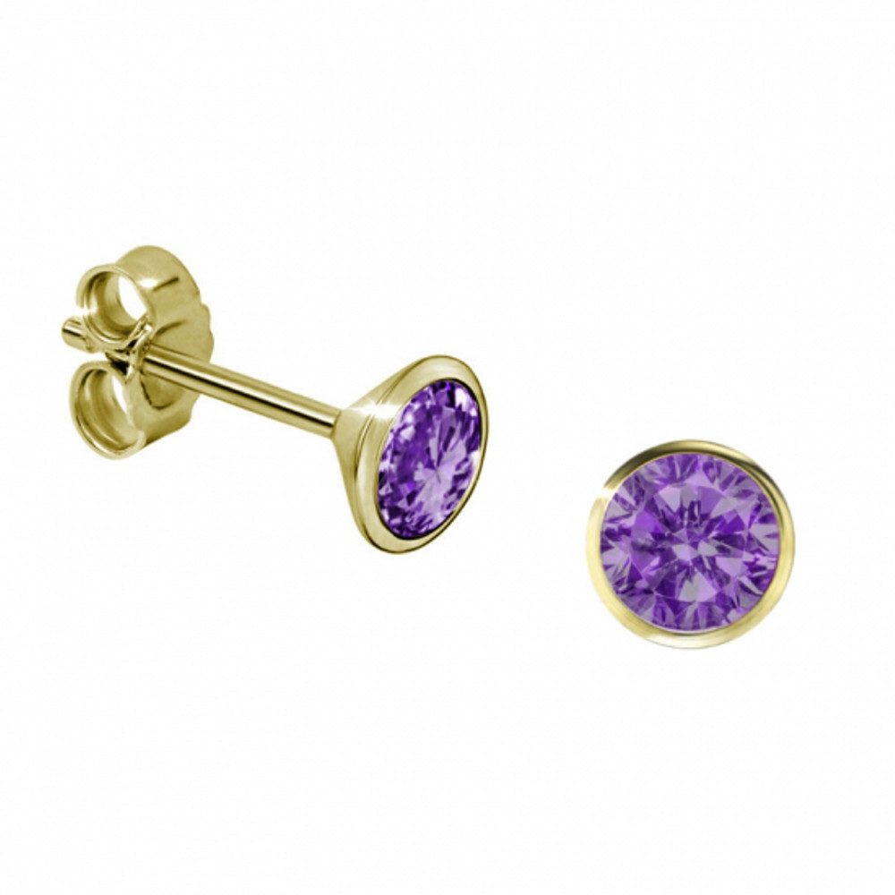 Paar Ohrstecker 333er Gelbgold Ohrstecker rund mit Amethyst