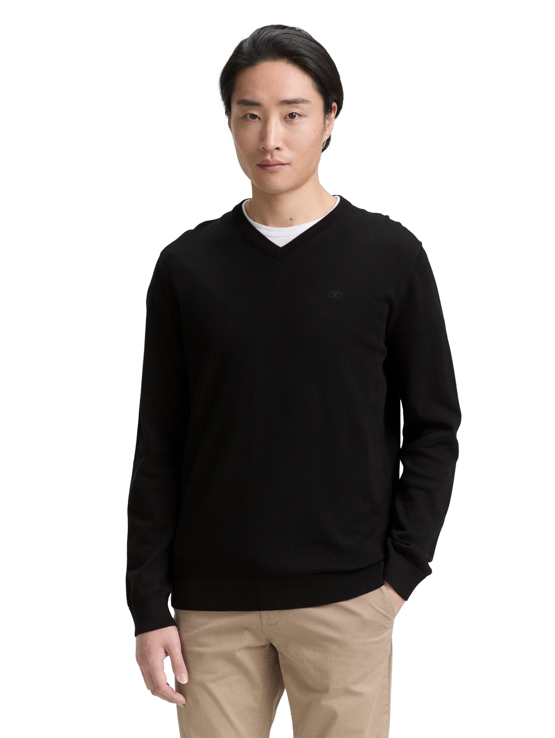 TOM TAILOR V-Ausschnitt-Pullover mit kleiner Logo-Stickerei
