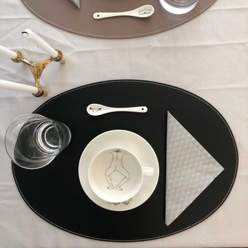 Platzset, adorist, (1-St), Leder Tischset, Lederunterlage KANON oval, schwarz (weiße Naht)