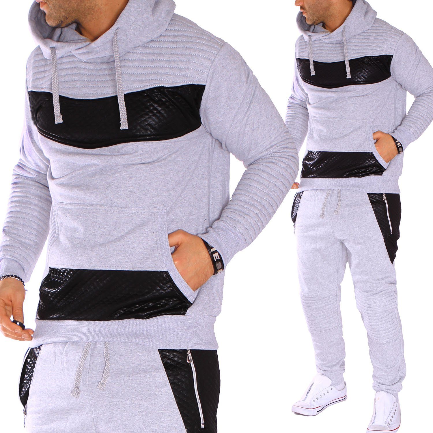 Violento Jogginganzug Herren Sportanzug Trainingsanzug Gym Freizeitanzug Streetwear Hip Hop, 2er Set (Hose + Pullover)