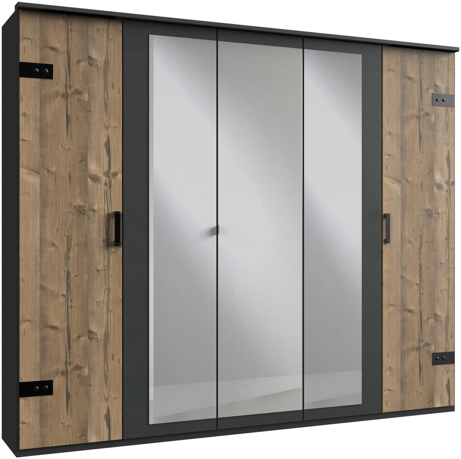 Wimex Kleiderschrank Stockholm, rustikale Optik im Industrial Design, Made in Germany mit Spiegel, 225x58x210 cm, Made in Germany