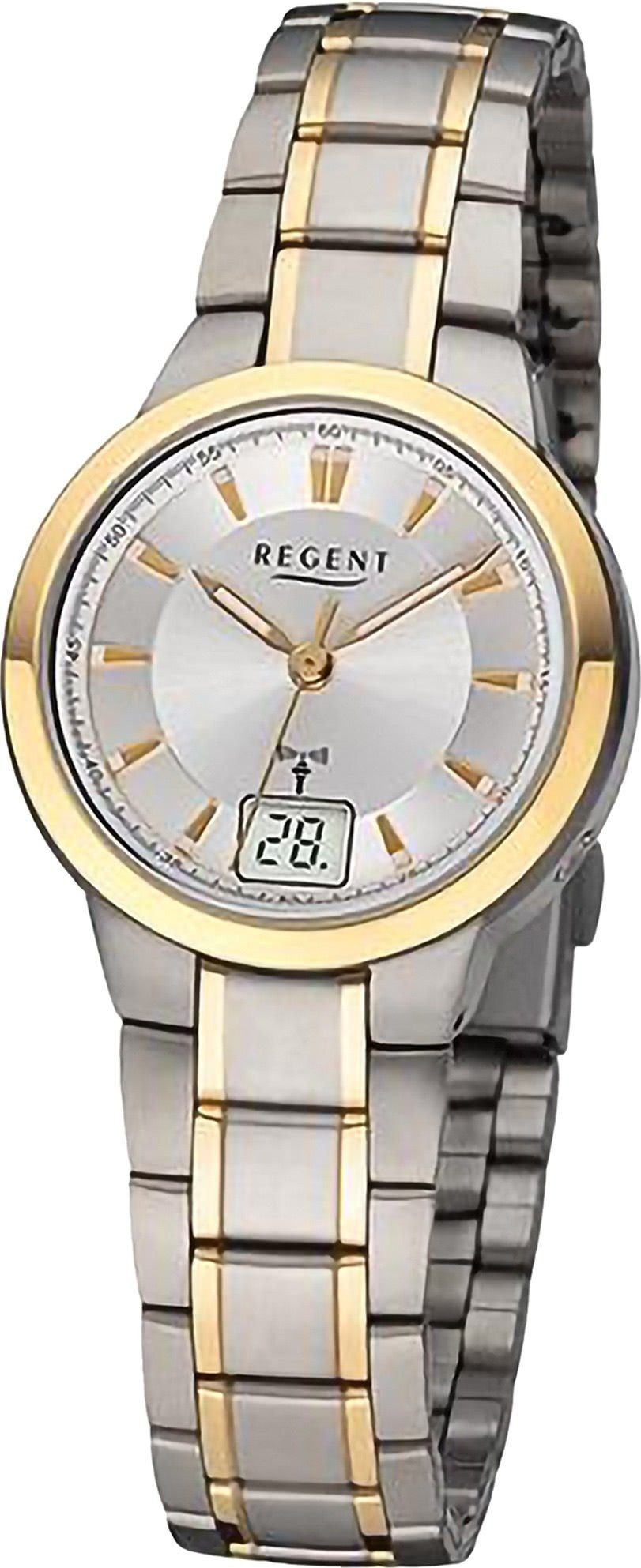 Regent Funkuhr Regent Damen Funkuhr Analog-Digital, (Funkuhr), Damen Funkuhr rund, extra groß (ca. 29,5mm), Metallarmband