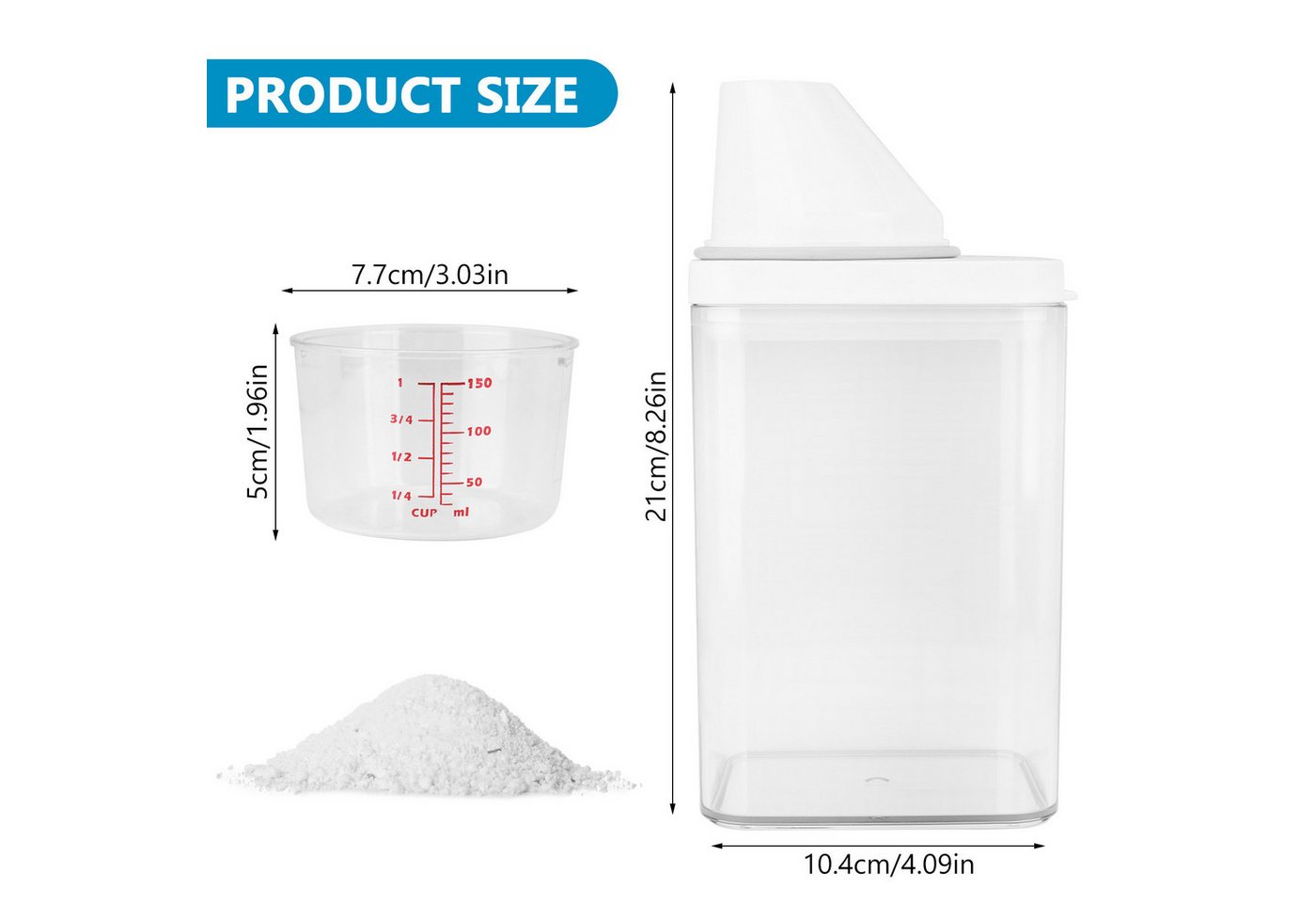 Thumbnail - BlingBin Aufbewahrungsbox 1100 Ml Luftdichter Waschmittelspender mit Messbecher, Waschmittelbox (1er Set, 2 St., Reinigu...