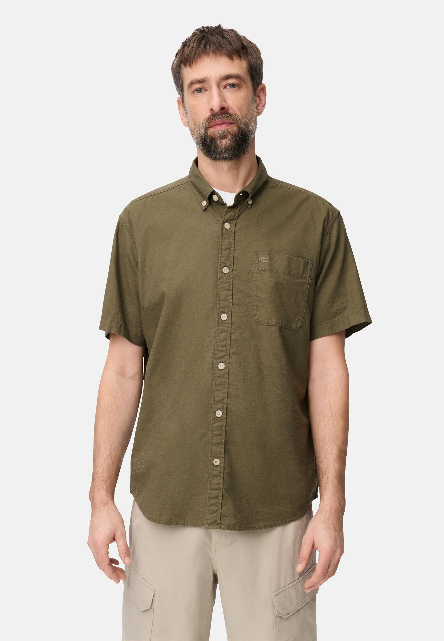 camel active Kurzarmhemd aus Leinenmix Kurzarm Button-Down