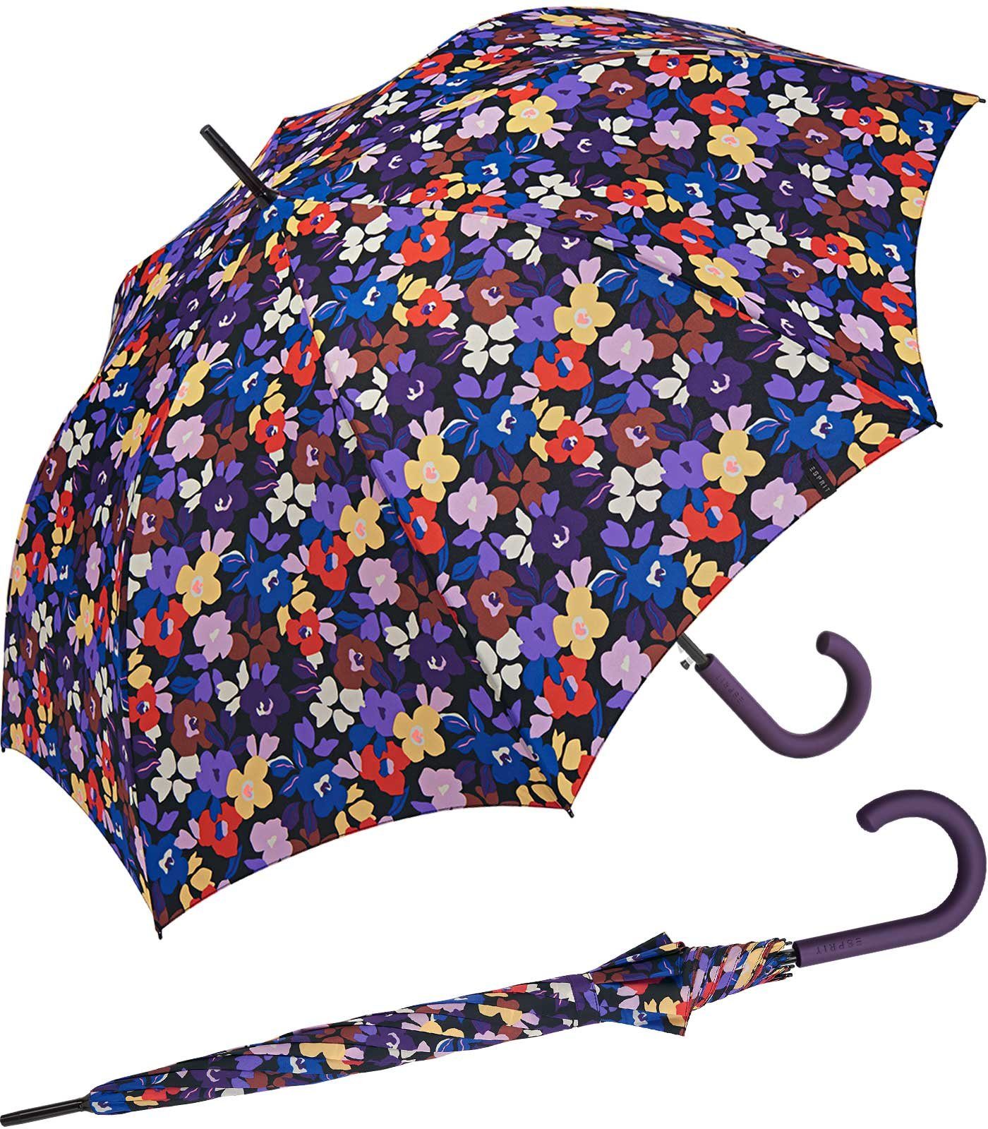 Esprit Langregenschirm Damen Auf-Automatik - Autumn Blooms, farbenfroh bedruckt mit Blüten-Muster