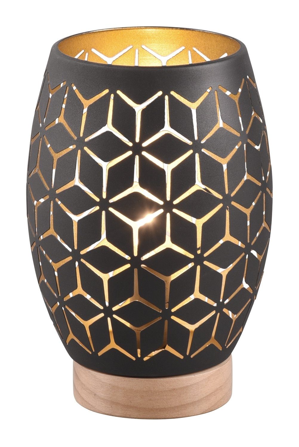H Schwarz, Lampenschirm Leuchtmittel, Braun, Tischleuchte cm, 1-flammig, BIDAR, Holz, 21 Metall Leuchten ohne aus Reality