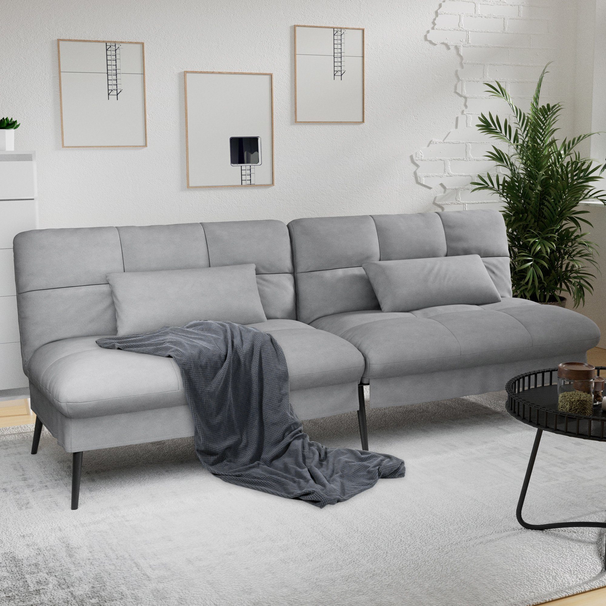 COMHOMA Sofa Schlafsofa mit Schlaffunktion, Bettsofa, Couch Gästebett mit verstellbare Rückenlehne aus Stoff grau