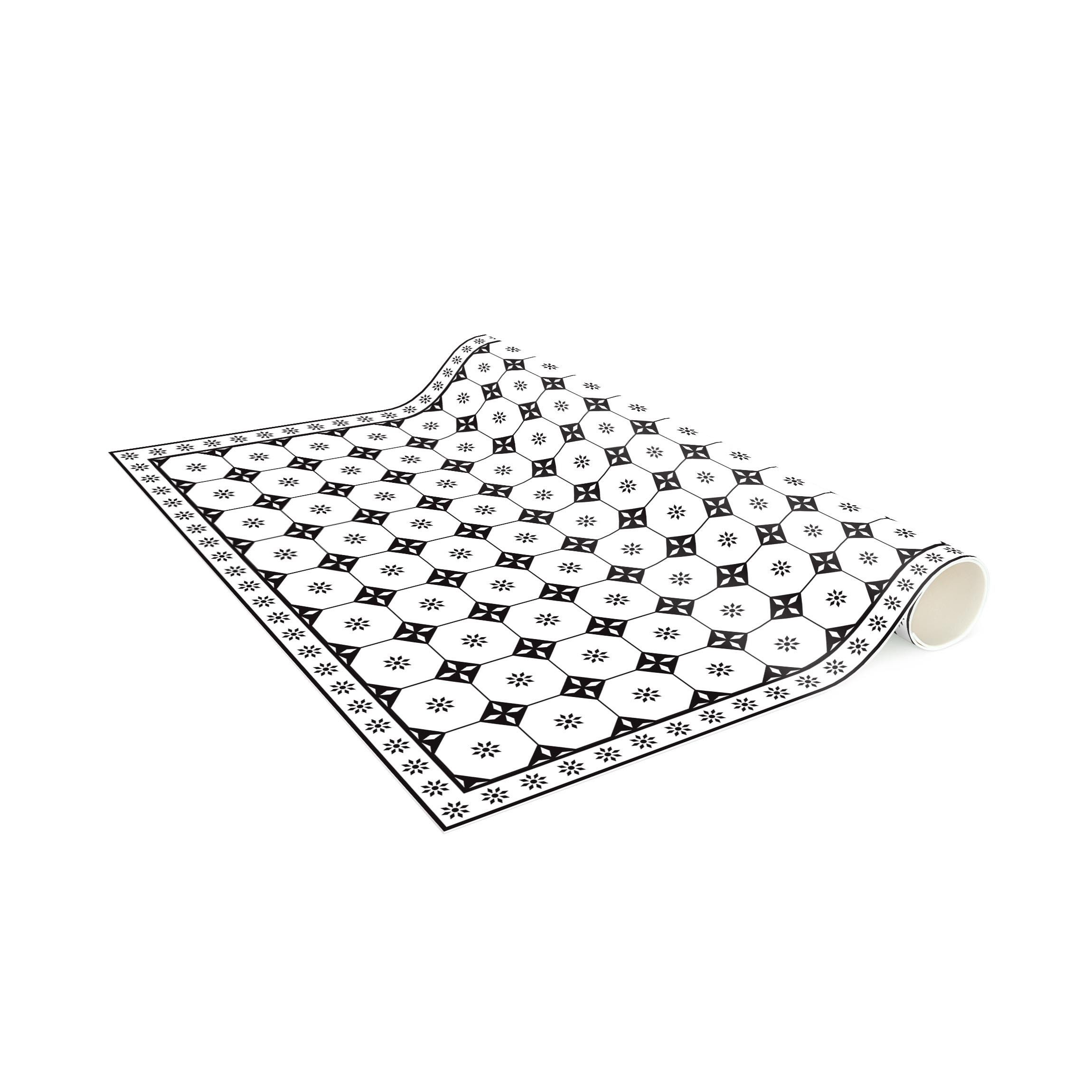 Bilderdepot24 Teppich Vinyl Wohnzimmer Schlafzimmer Flur Küche Fliesen Landhaus, rechteckig - schwarz weiß glatt, nass wischbar (Küche, Tierhaare) - Saugroboter – Bild 5 von 5