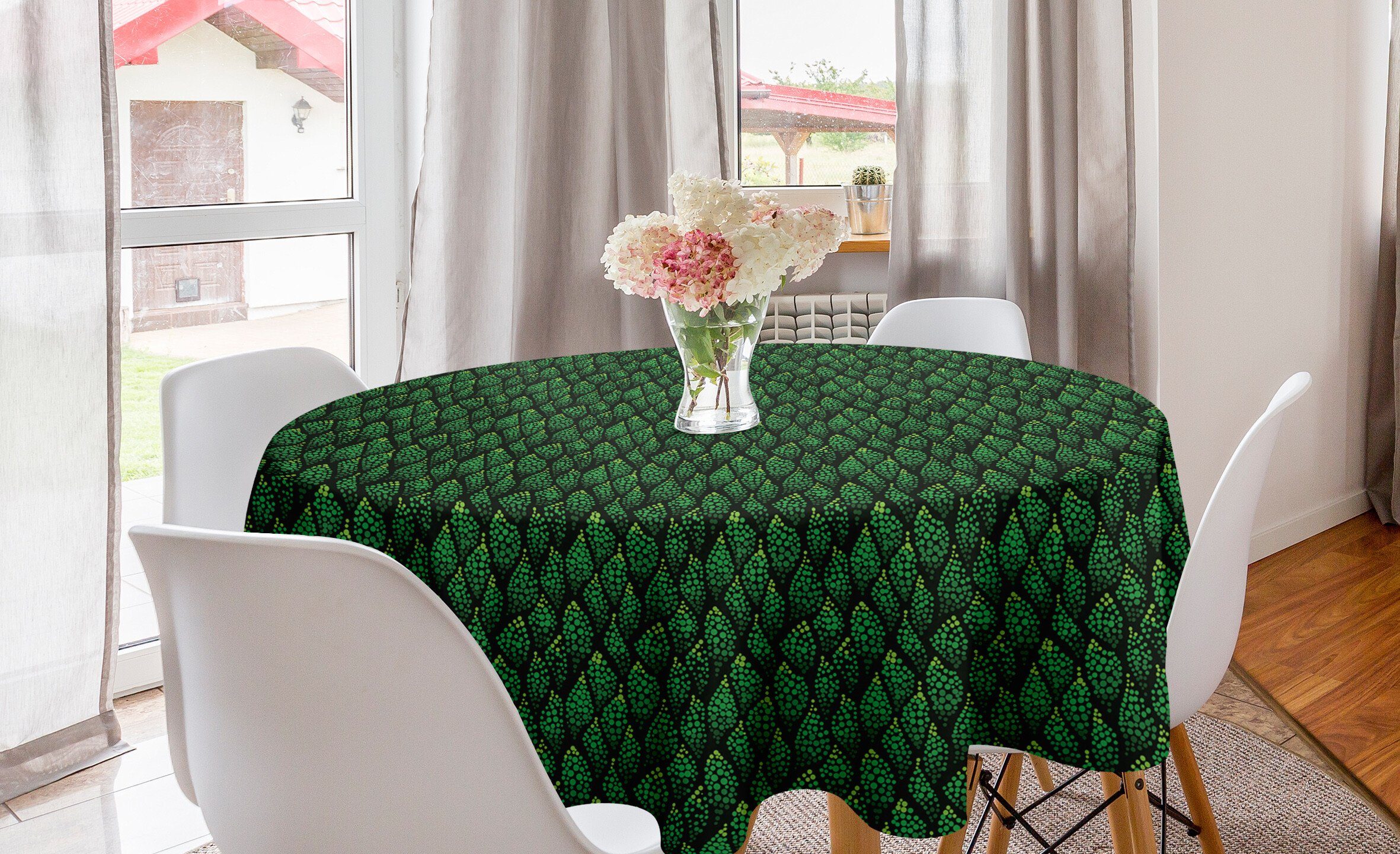 Abakuhaus Tischdecke Kreis Tischdecke Abdeckung für Esszimmer Küche Dekoration, Abstrakt Monochrome punktierte Blätter