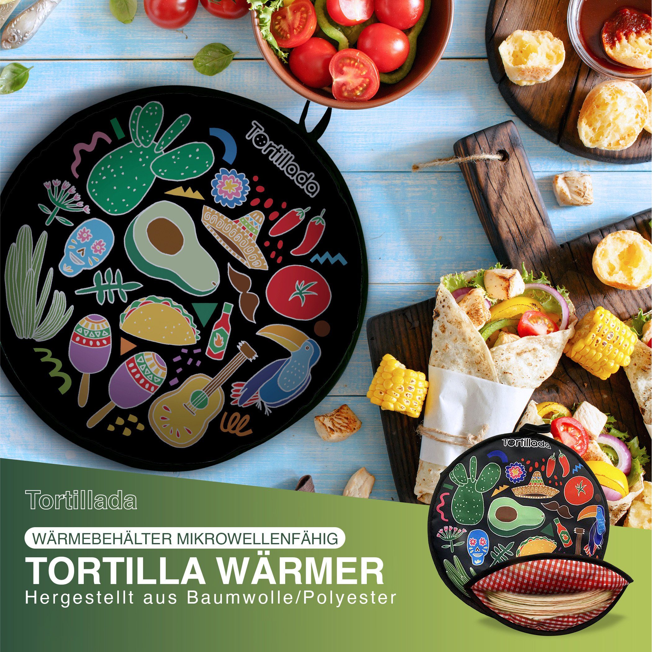 Tortillada Brotkorb Tortilla Wärmer Schwarz – Bild 2 von 5