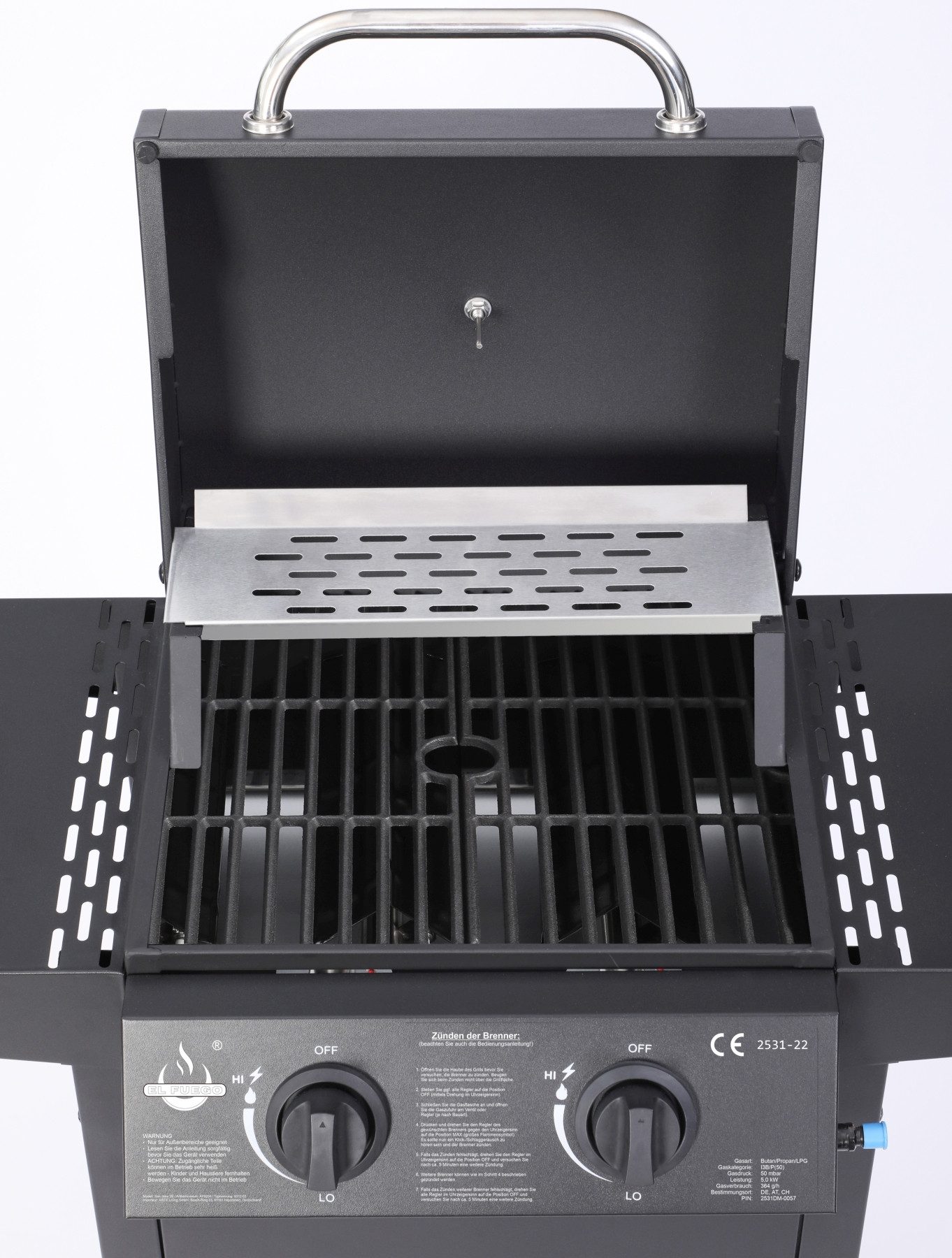 El Fuego Gasgrill San Jose 2 Brenner, mit gusseisernem Grillrost – Bild 5 von 5