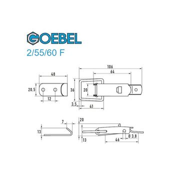 GOEBEL GmbH Kastenriegelschloss 5544512253, (100 x Spannverschluss mit Federsicherung 2/55/60F Kappenschloss, 100-tlg., Kistenverschluss - Kofferverschluss - Hebel Verschluss), gewölbter Grundtplatte inkl. Gegenhaken Edelstahl A2(V2A)