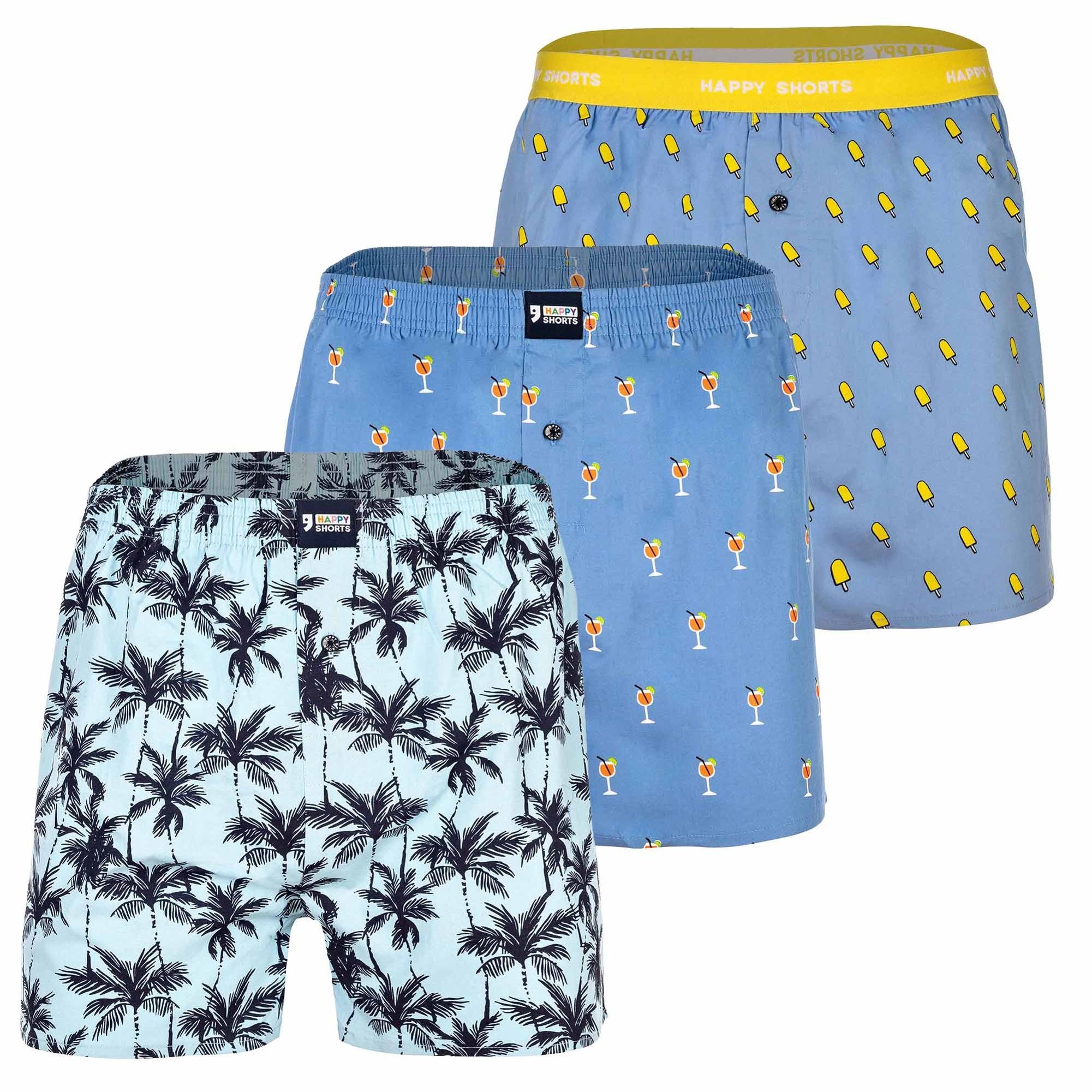 HAPPY SHORTS Boxershorts Herren Web-Boxershorts 3er Pack Baumwolle (Packung, 3er Pack)