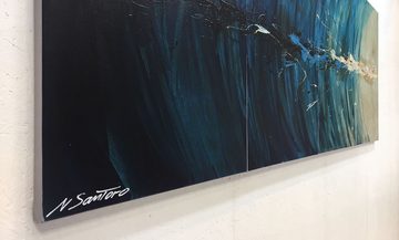 WandbilderXXL Gemälde Icy Splash 200 x 80 cm, Abstraktes Gemälde, handgemaltes Unikat