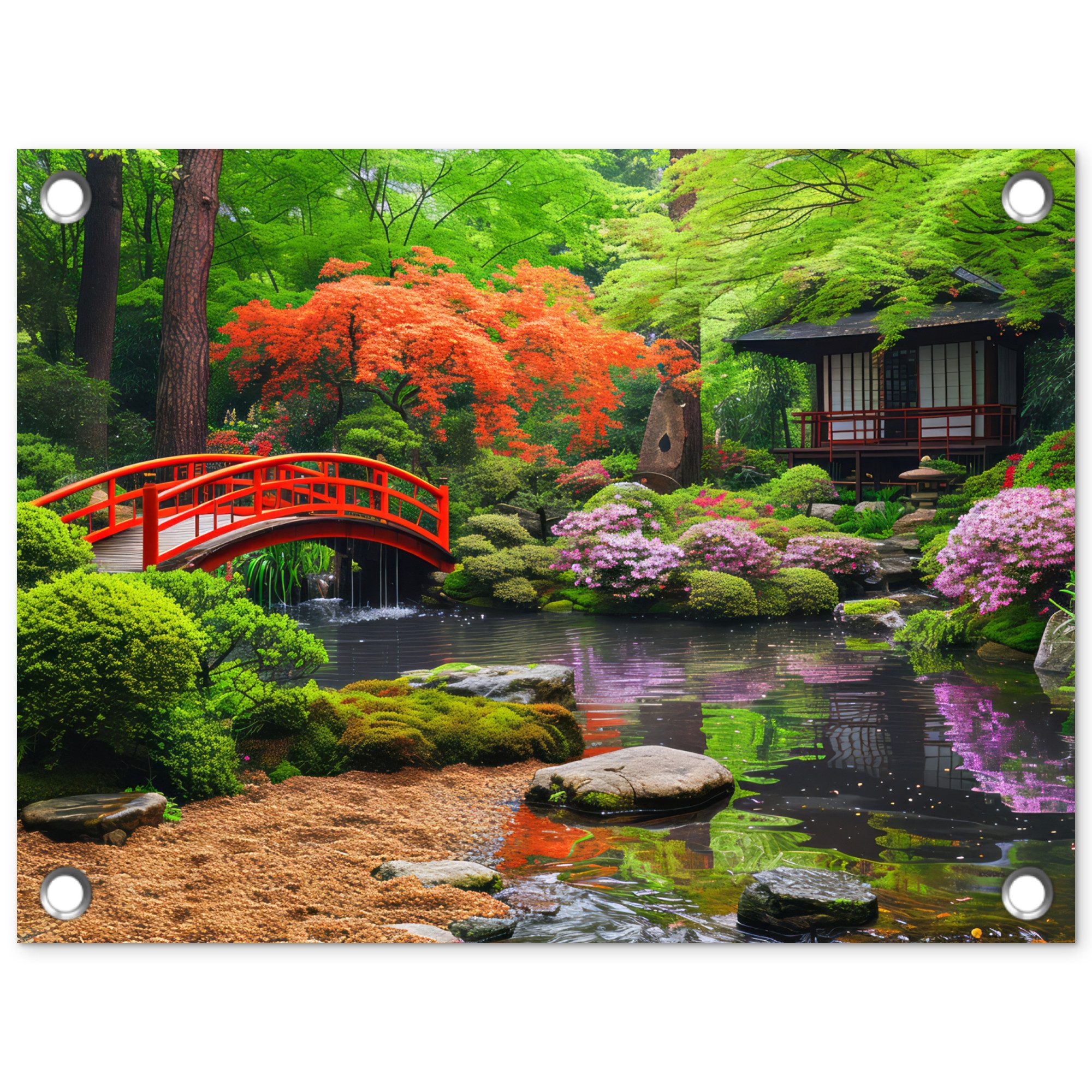 OnlyWow Poster für Garten Japanischer Garten - Natur - Bäume - Pflanzen - Japan, Gartenposter, Outdoor Bilder, Gartendekoration Bild, 40x30 cm