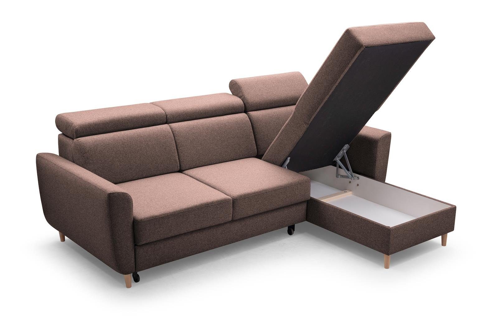 mit Ecksofa GUSTAW Ecksofa Schlaffunktion Beautysofa Couch Modern braun universelle Sofa