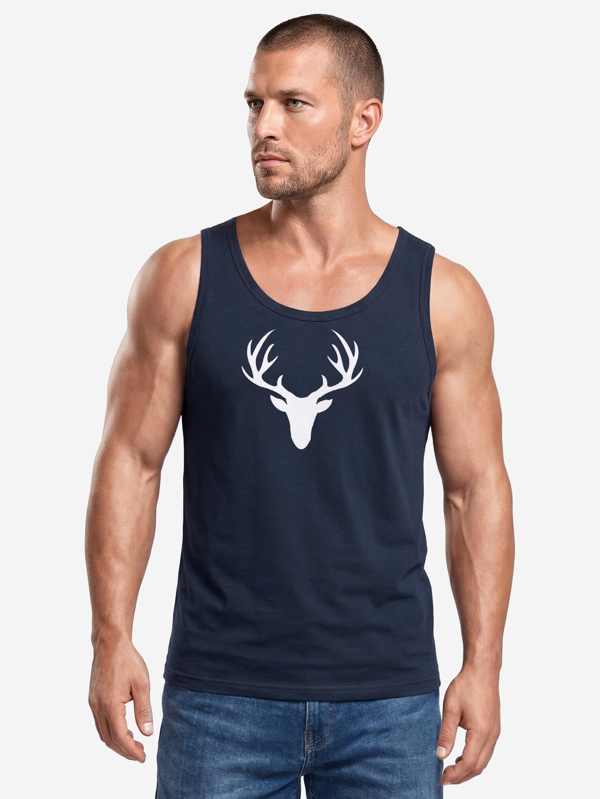 Neverless Tanktop Tanktop Herren mit Grafik-Print - Design Hirsch- Trägershirt mit Print