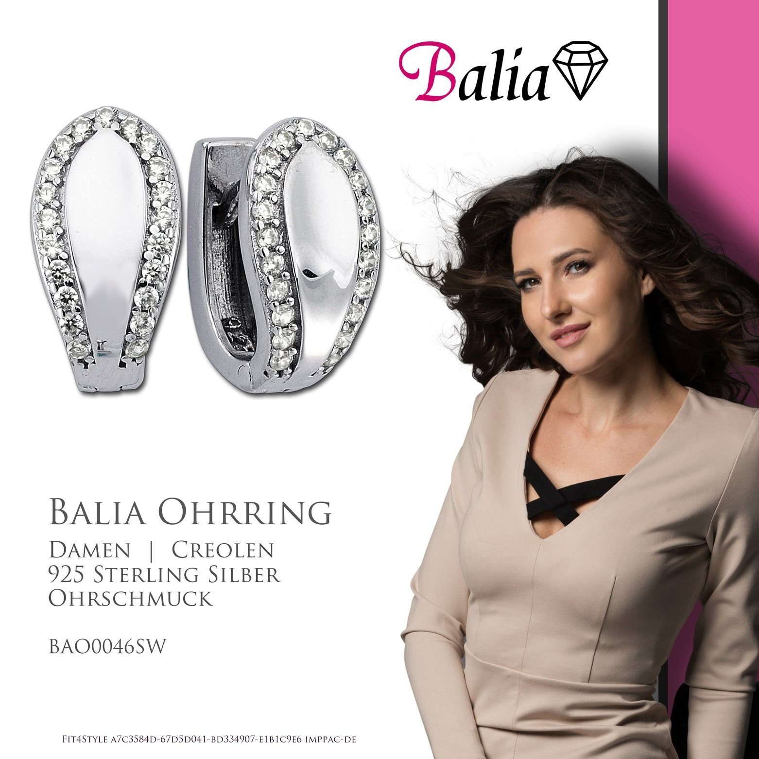 Balia Silber, 925 Damen Elegance aus Creolen Sterling Silber (Creolen), Farbe: weiß, Damen Paar Sterling Balia Creolen Creolen 925 silber