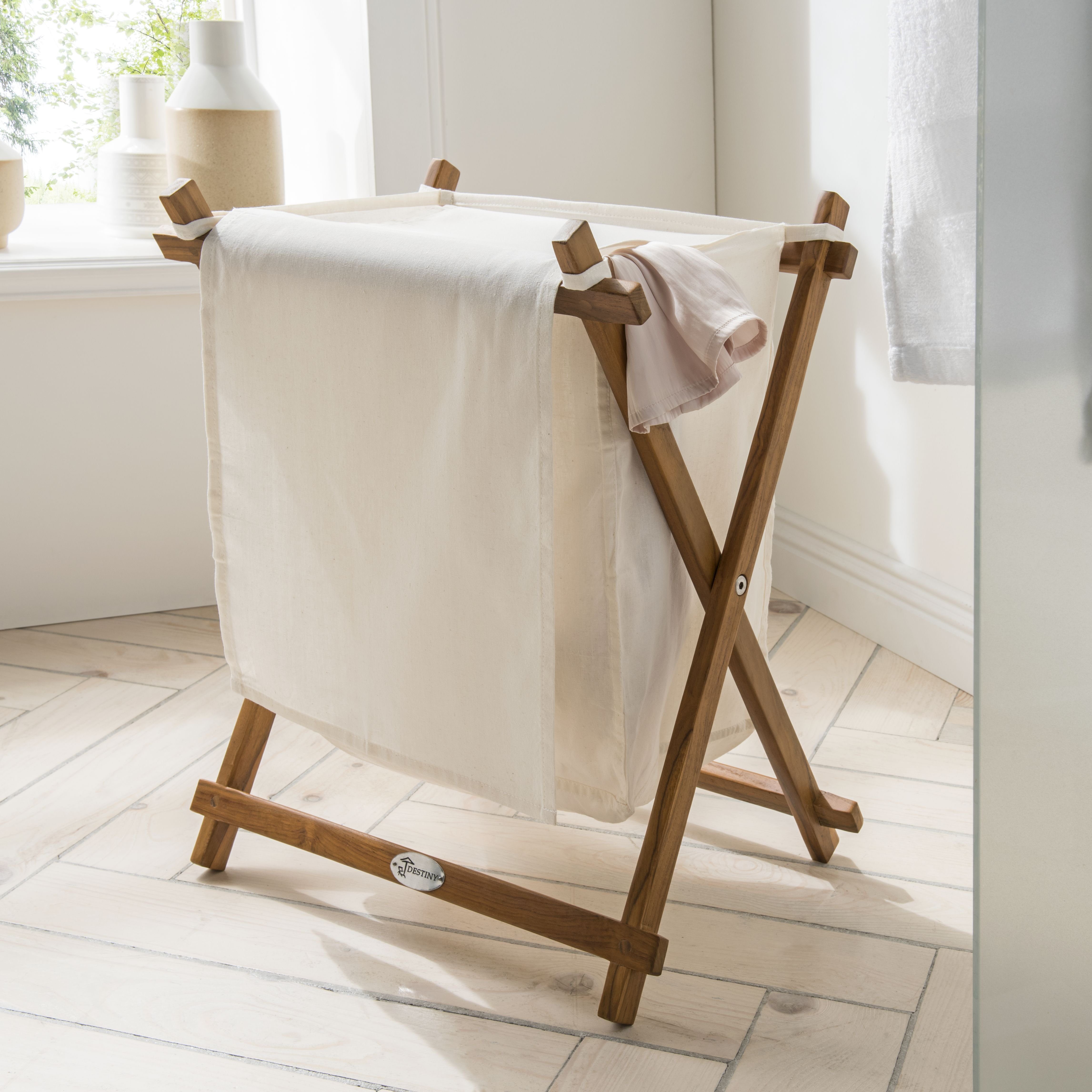 Destiny Wäschesack SPA & LIVING (1 St), Wäschesammler mit Holzgestell 41x40x50 cm, Teak