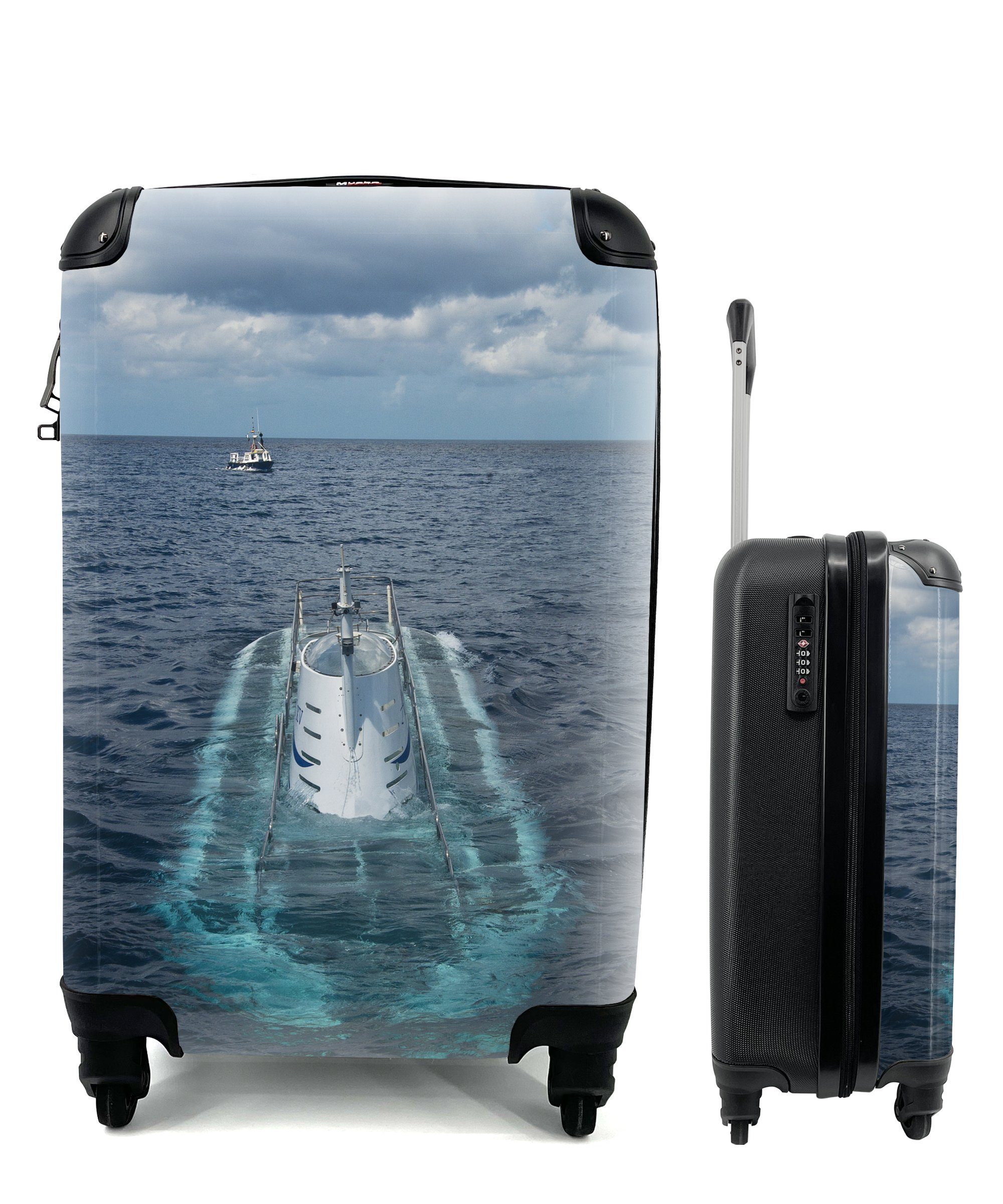 rollen, tauchendes Handgepäckkoffer 4 Reisetasche Ozean, Trolley, Rollen, im Ferien, MuchoWow mit Ein U-Boot Reisekoffer Handgepäck für