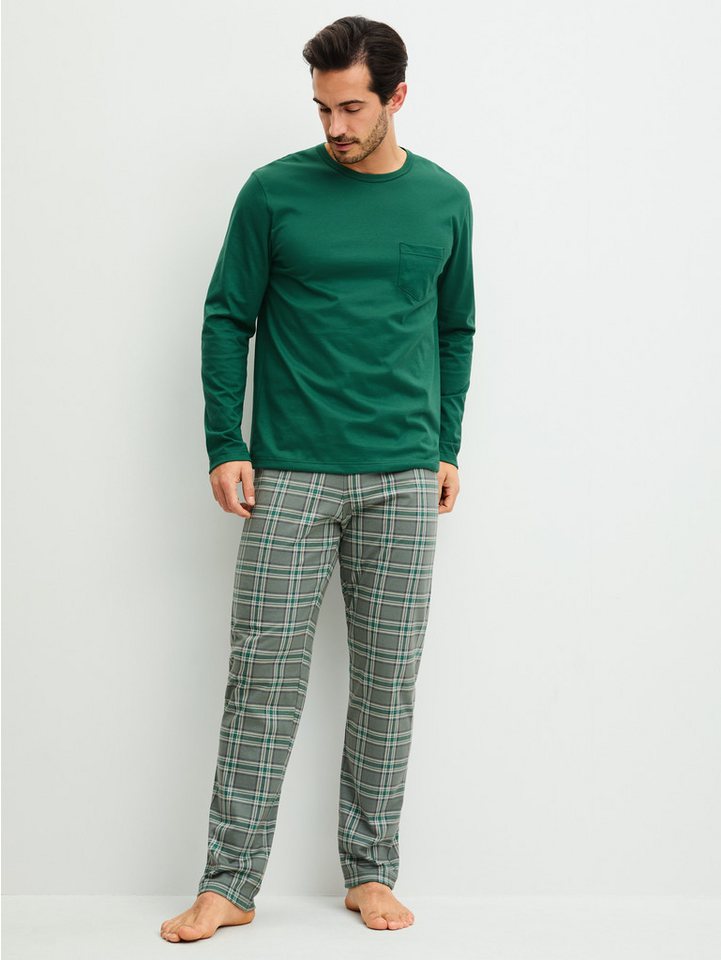 CALIDA Schlafanzug Relax Imprint 2 (2 tlg) Langarm-Shirt & Hose mit geradem Bein