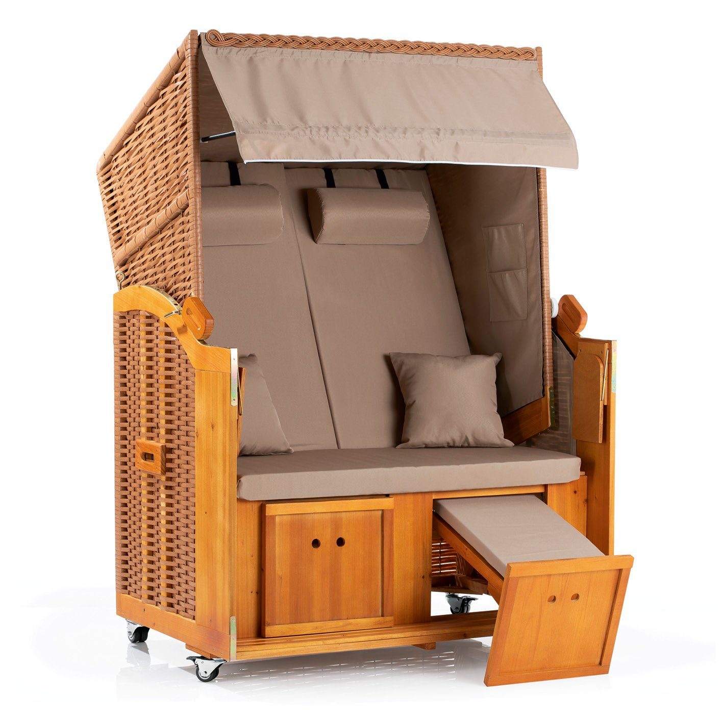 Hoberg Strandkorb »2SitzerStrandkorb (Ostsee) mit Rollen Holz/braun