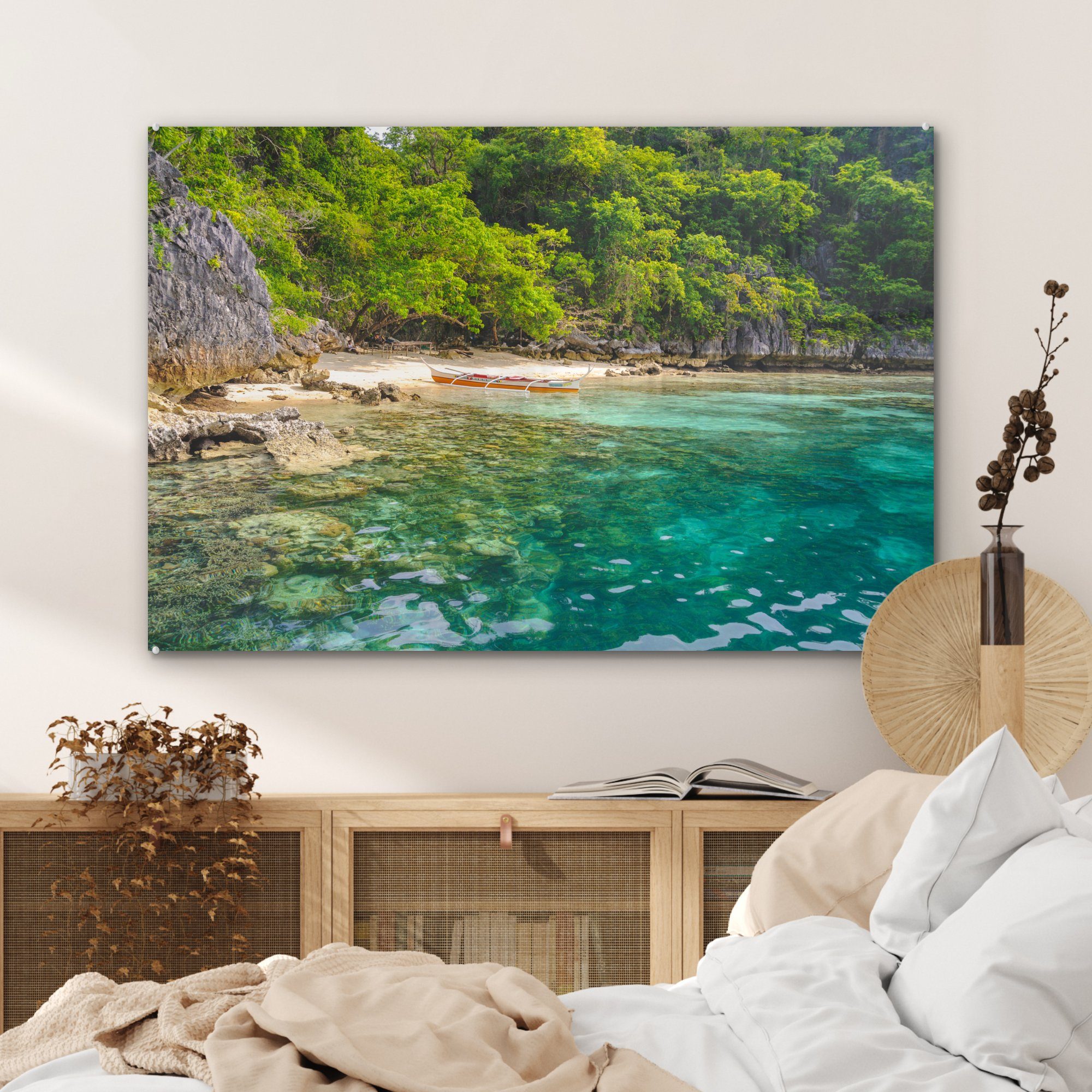 Acrylglasbilder Meerwasser auf Schlafzimmer & der Ein herrlich Strand MuchoWow St), Acrylglasbild grünem (1 mit Wohnzimmer Coron, Insel