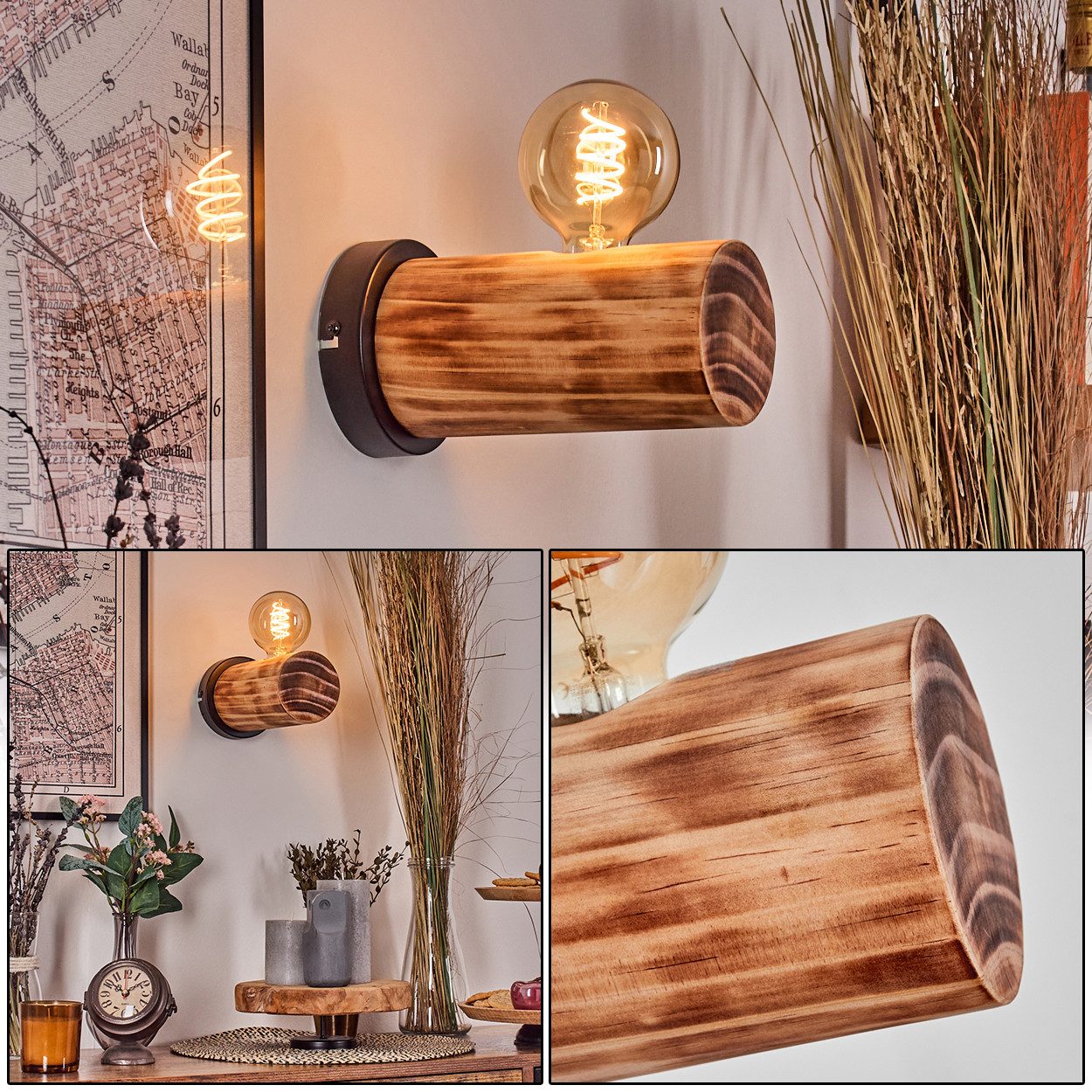 hofstein Wandleuchte Wandlampe aus Metall/Holz in günstig online kaufen