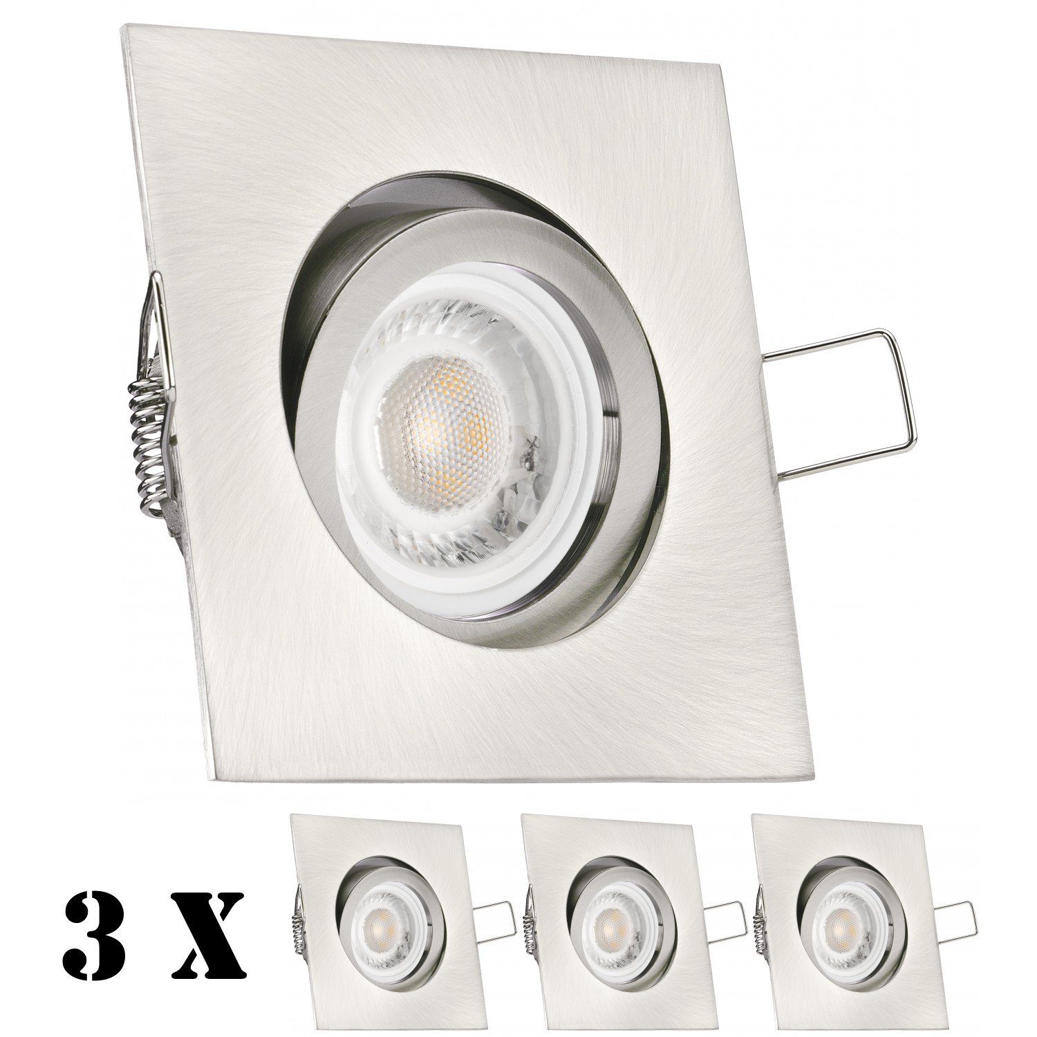 LEDANDO LED Einbaustrahler in flach Einbaustrahler LED edelstahl / 3er silber Set gebürstet extra