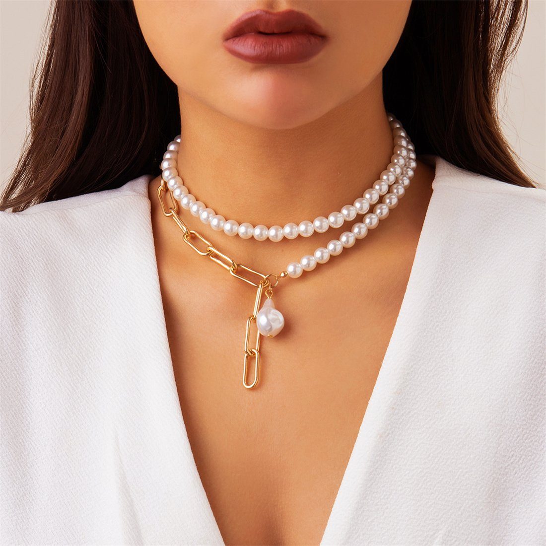 DÖRÖY Choker-Set Damen Vintage faux Perle Halskette Set,böhmische Halskette mit Zubehör
