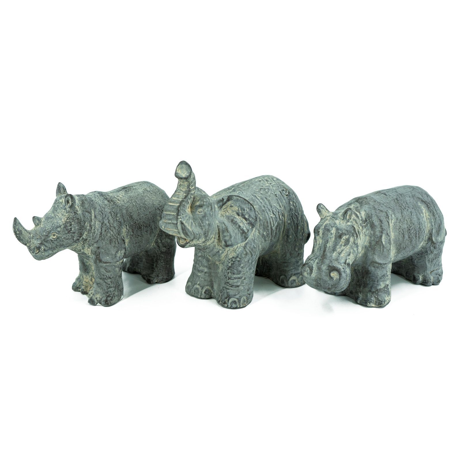 Tierfigur (2 St) Gartenfigur Nashorn, HTI-Living Nilpferd, Elefant, 3er-Set