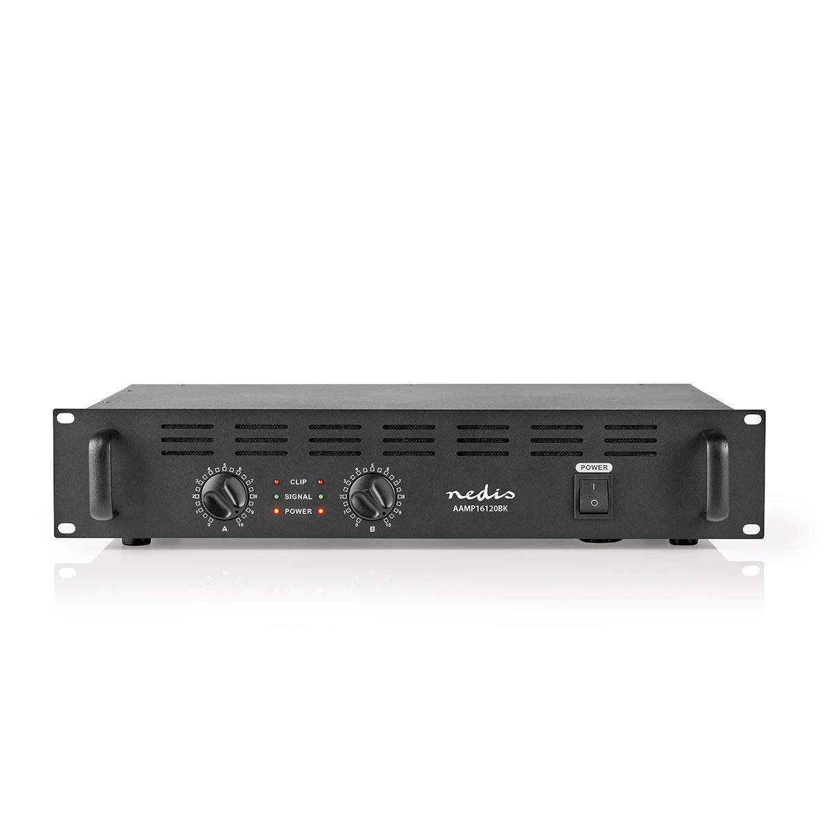 Nedis AAMP16120BK Verstärker (300 W, Rackmontage, Maximalpegelanzeige, Kühler, XLR-Anschluss, 2 Kanäle)