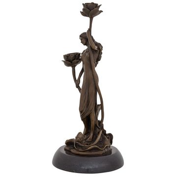 Aubaho Kerzenständer Kerzenständer Bronzeskulptur Frau Rose im Antik-Stil Bronze Figur Stat