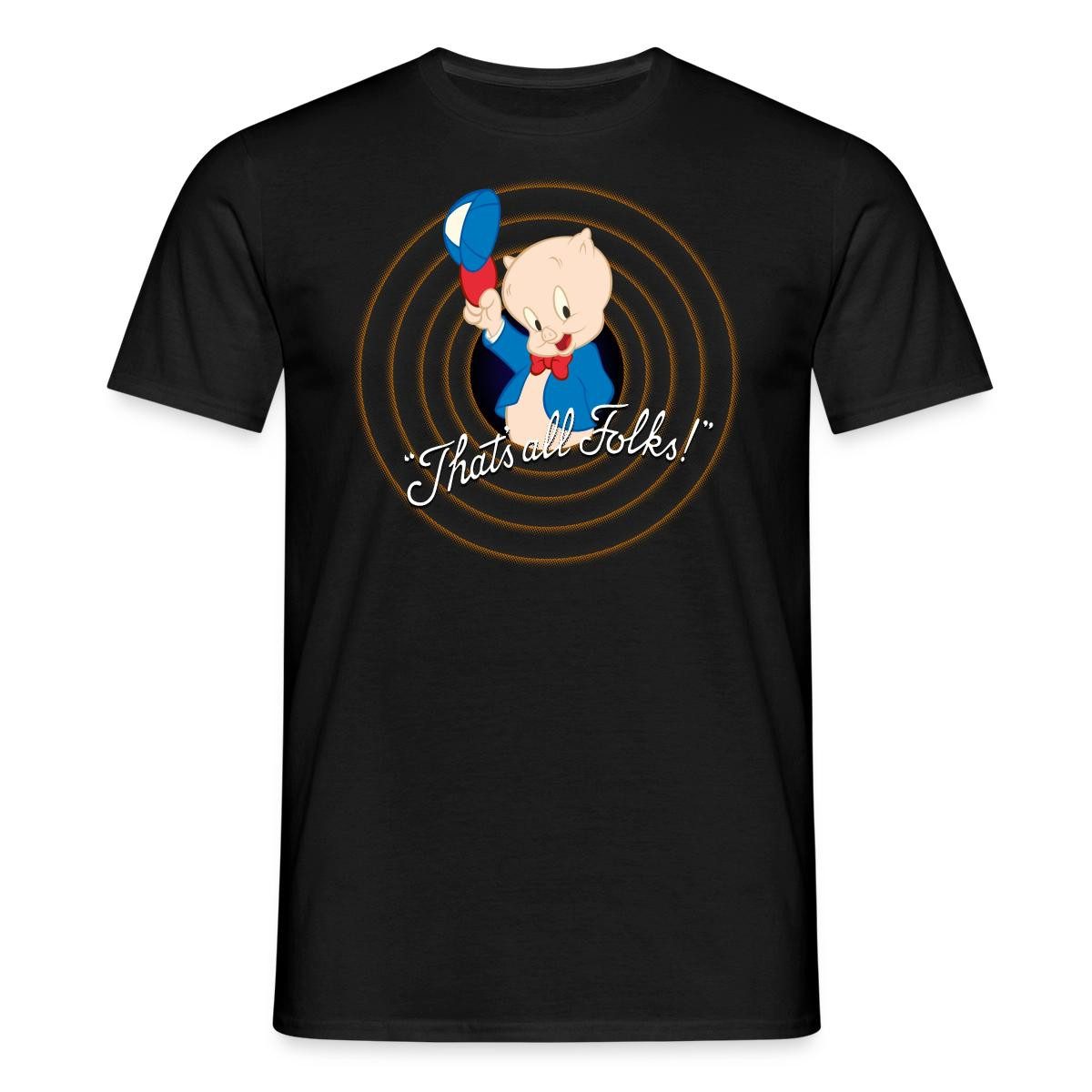Spreadshirt T-Shirt Looney Tunes Schweinchen Dick Thats All Folks Männer T-Shirt (1-tlg)