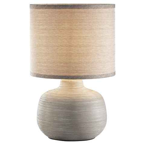 casa NOVA Tischleuchte Tischlampe LOU, 1-flammig, H 28 cm, Cremefarben, ohne Leuchtmittel, Keramik, Stoffschirm