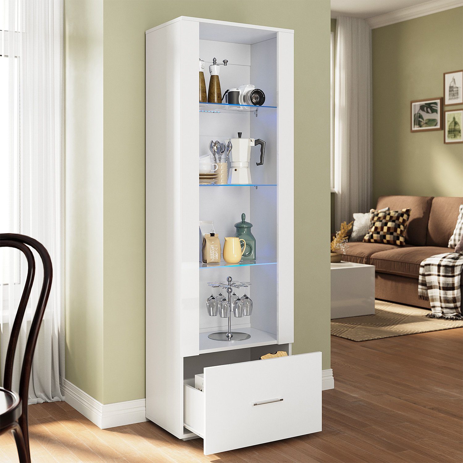 SONNI Glasvitrine Glasvitrinen mit led beleuchtung,55x35x172cm,weiB hochgla günstig online kaufen