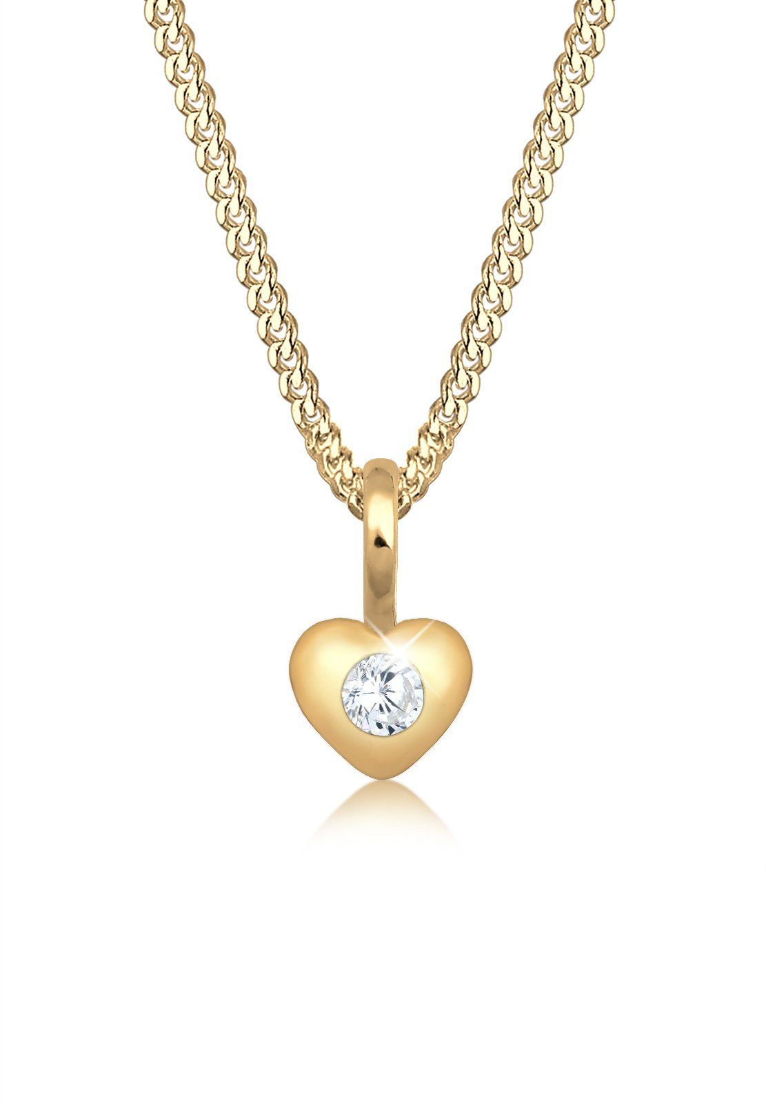 Elli Premium Kette mit Anhänger Kinder Herz Geburt Taufe Zirkonia 585 Gelbgold