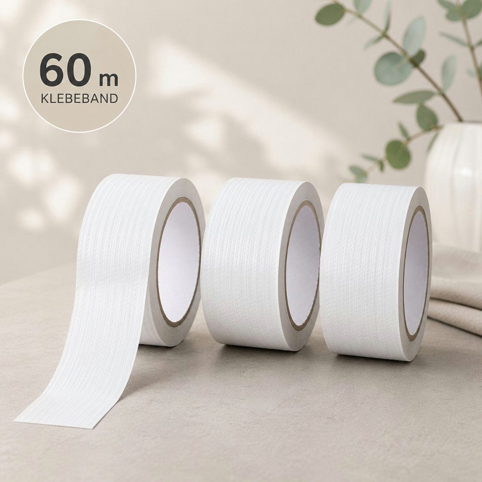 Haushalt International Isolierband Fensterisolierband Fensterdichtung Gewebeband 3x20m 3er Set (3-St) je Rolle 5cm x 20m, Zuschneidbar, Abdichten, Vorratspaket