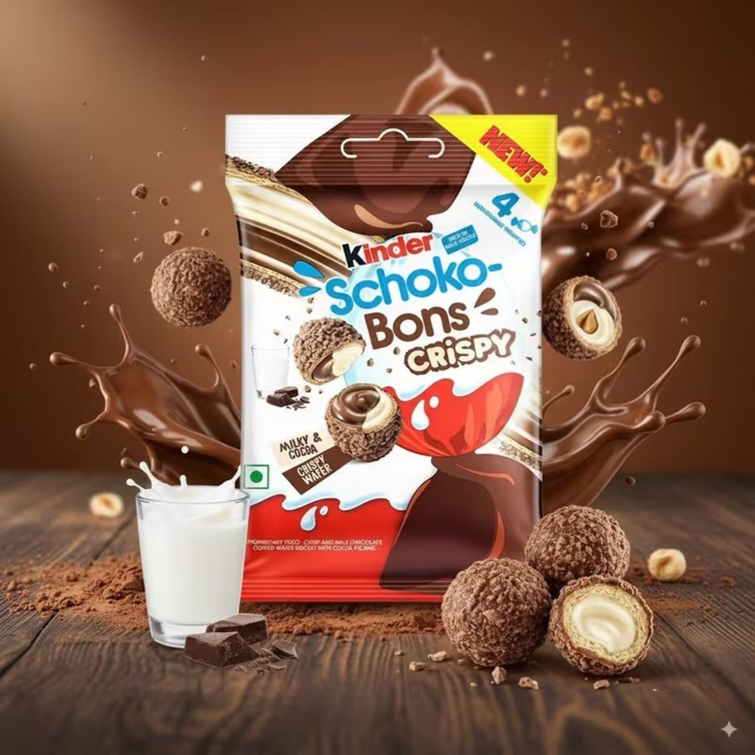 kinder Schokolade, 1 x 22.4 g, Schoko-Bons Crispy Haselnuss Schokolade Ferrero