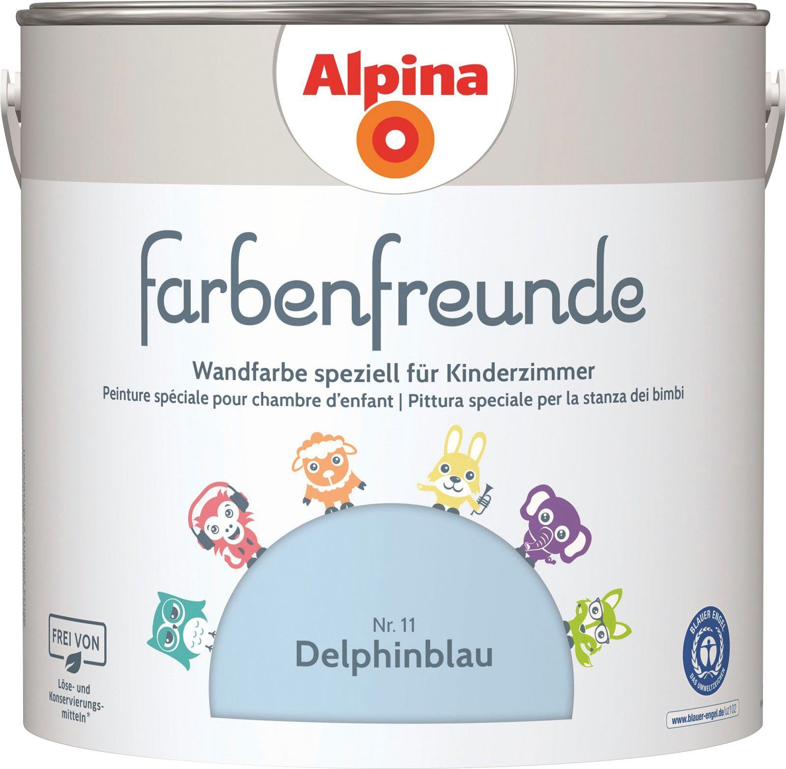 Alpina Wandfarbe farbenfreunde, für Kinderzimmer, matt, 2,5 Liter Delphinblau